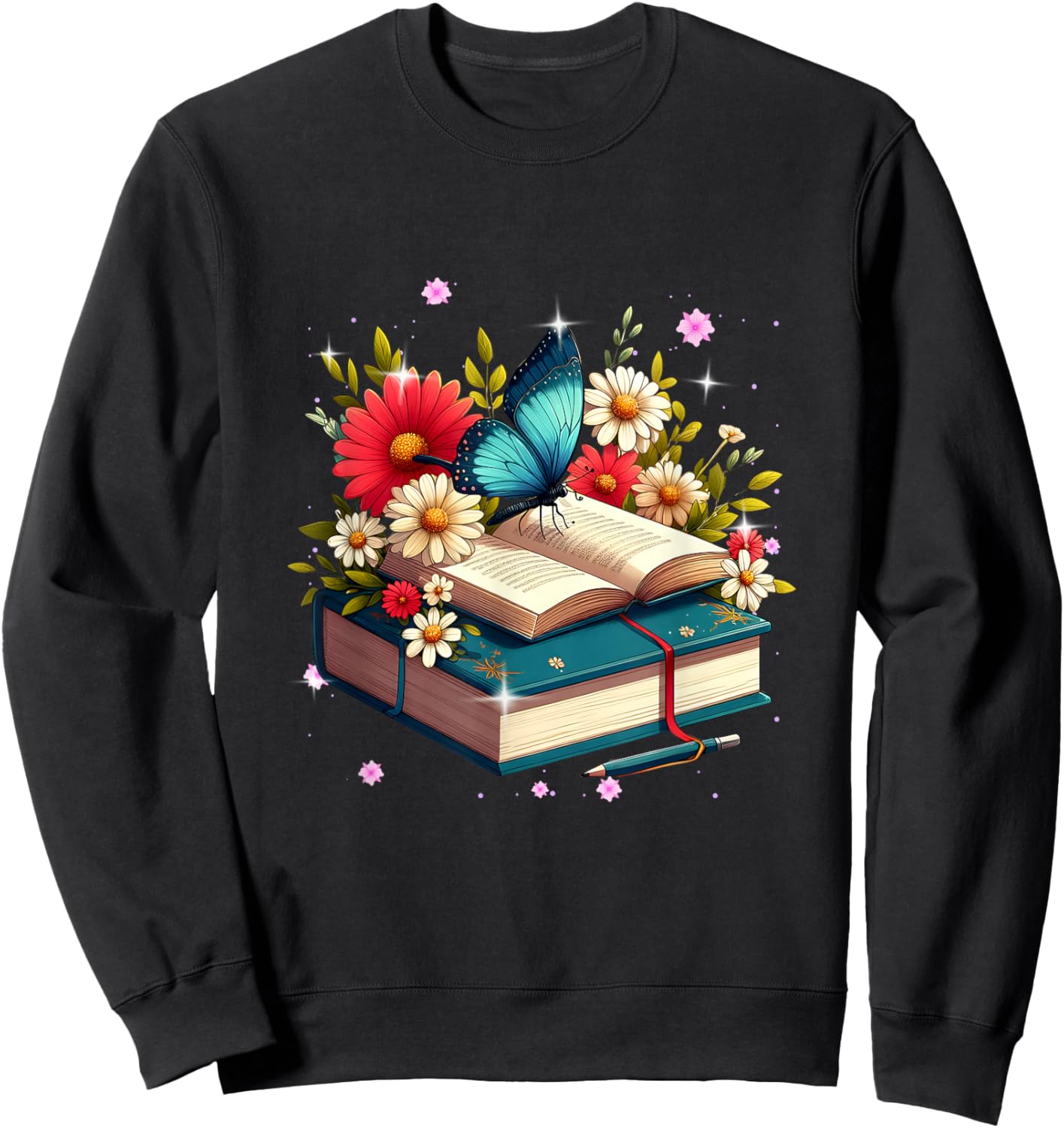 Book Flowers and Butterfly Beautiful Reading Reader Sweatshirt - Sweatshirt | Black