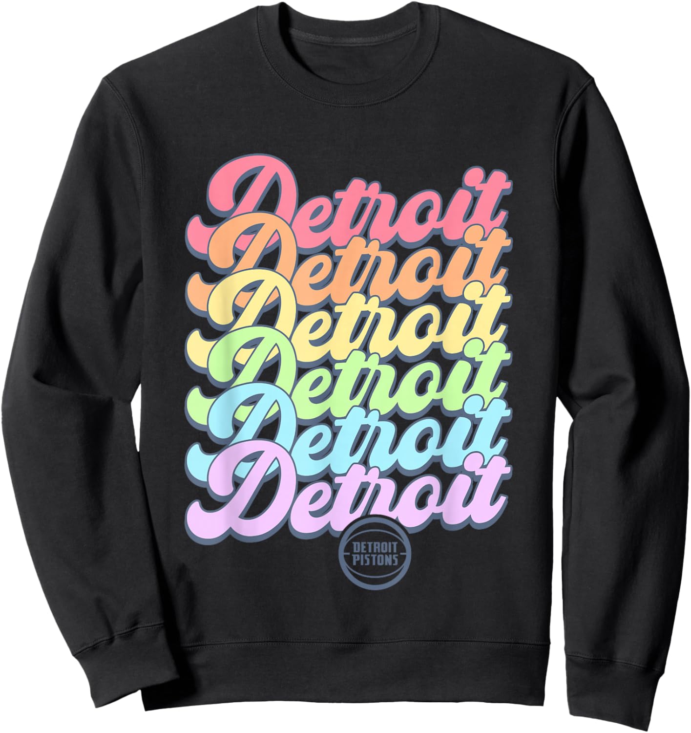 NBA Detroit Pistons Pastel Rainbow Pride Stack Sweatshirt - Sweatshirt | Black