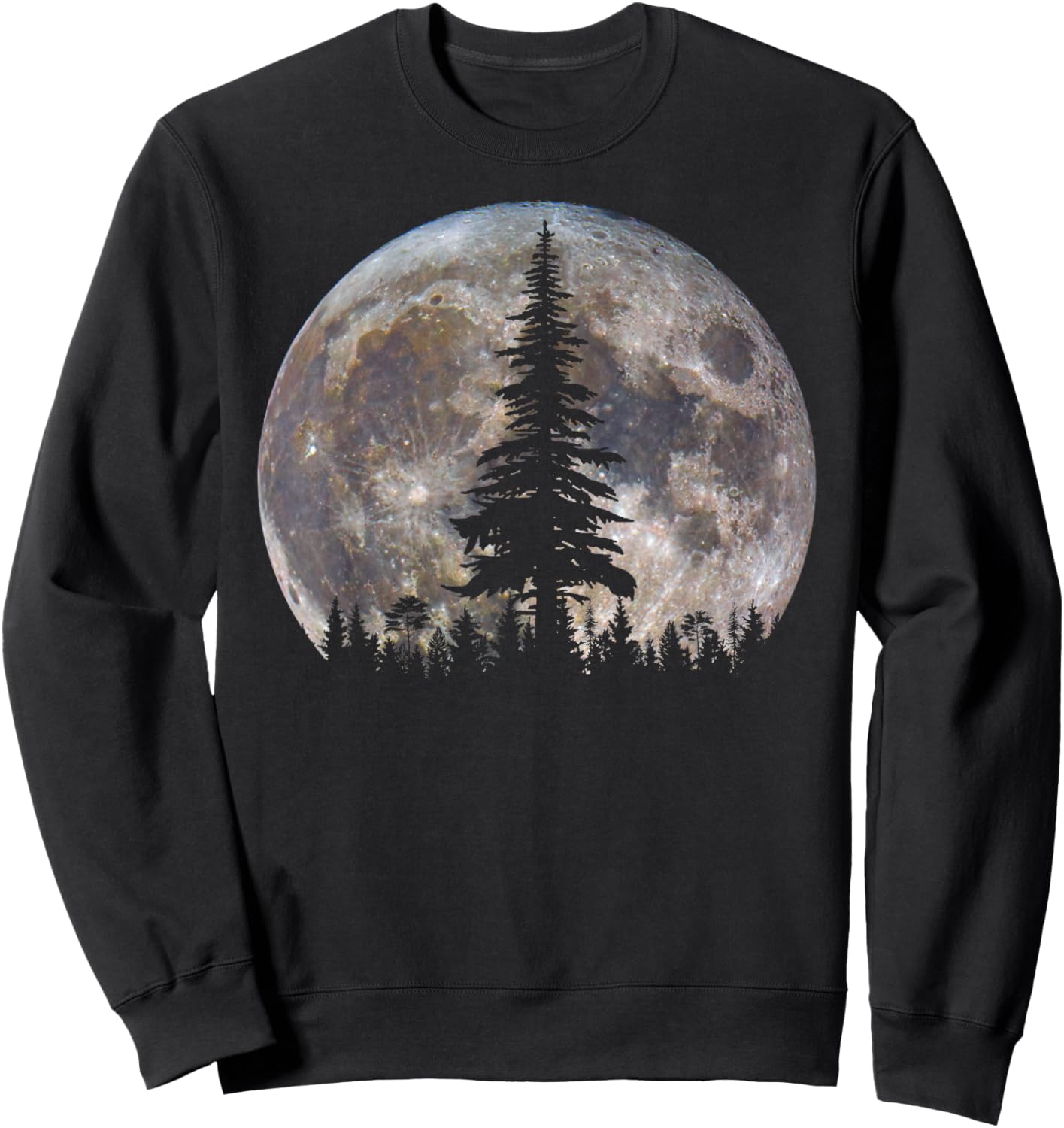 Retro Full Moon Minimalist Pine Tree Vintage Wildlife Trees Sweatshirt - Sweatshirt | Black