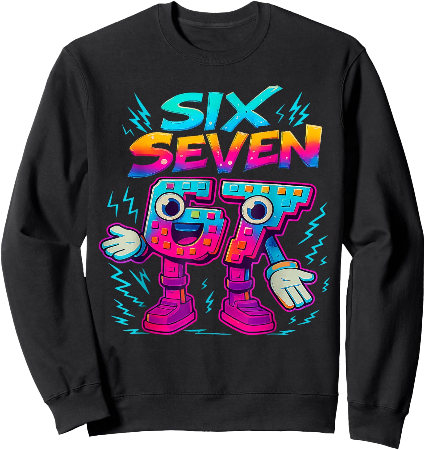 Six Seven Brainrot Italian Funny 67 Kids Gaming Meme Sweatshirt - Sweatshirt | Black