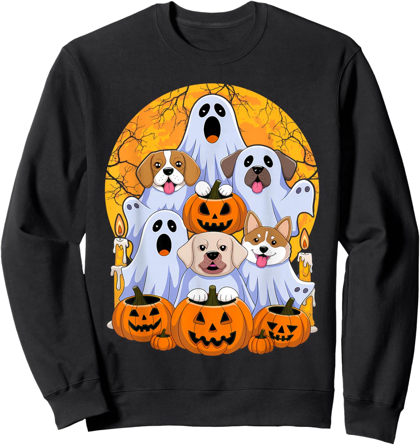 Dog Ghost Cute Dog Dressed As Ghost Funny Halloween Dog Sweatshirt - Sweatshirt | Black