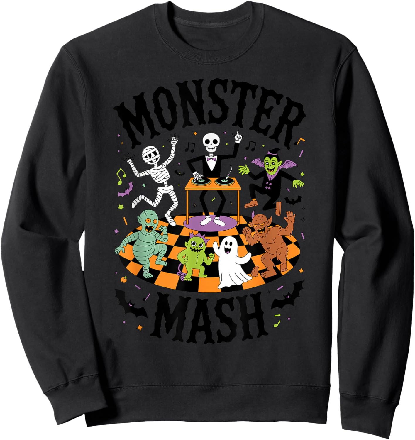Monster Mash Halloween Party Dancing Monsters DJ Skeleton Sweatshirt - Sweatshirt | Black