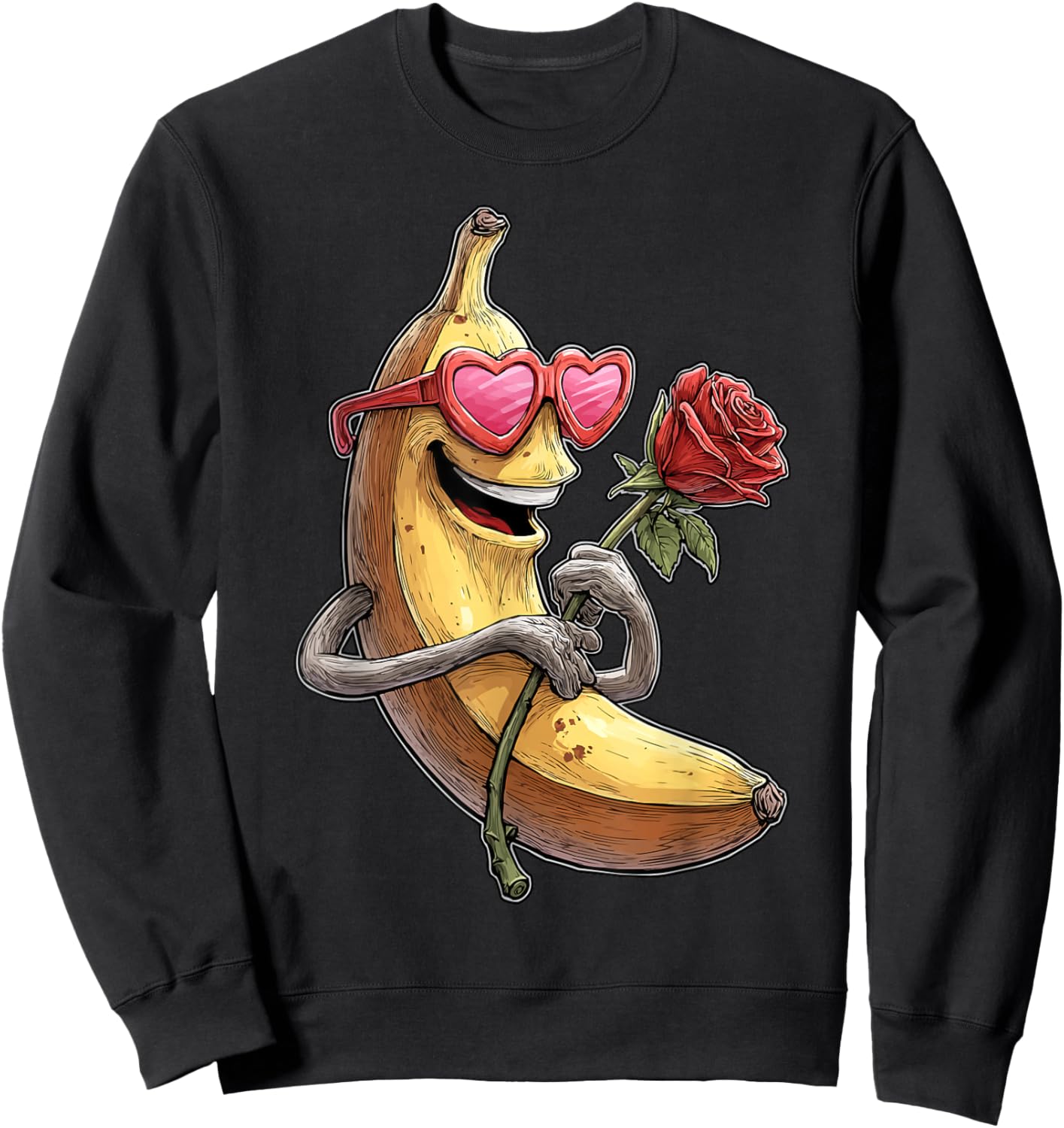 Cute Banana with Glasses Heart Pink Kawaii Valentine's Day Sweatshirt - Sweatshirt | Black