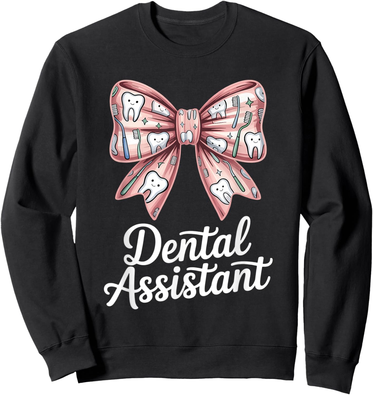 Cute Dental Assistant Bow with Toothbrush Pattern Sweatshirt - Sweatshirt | Black