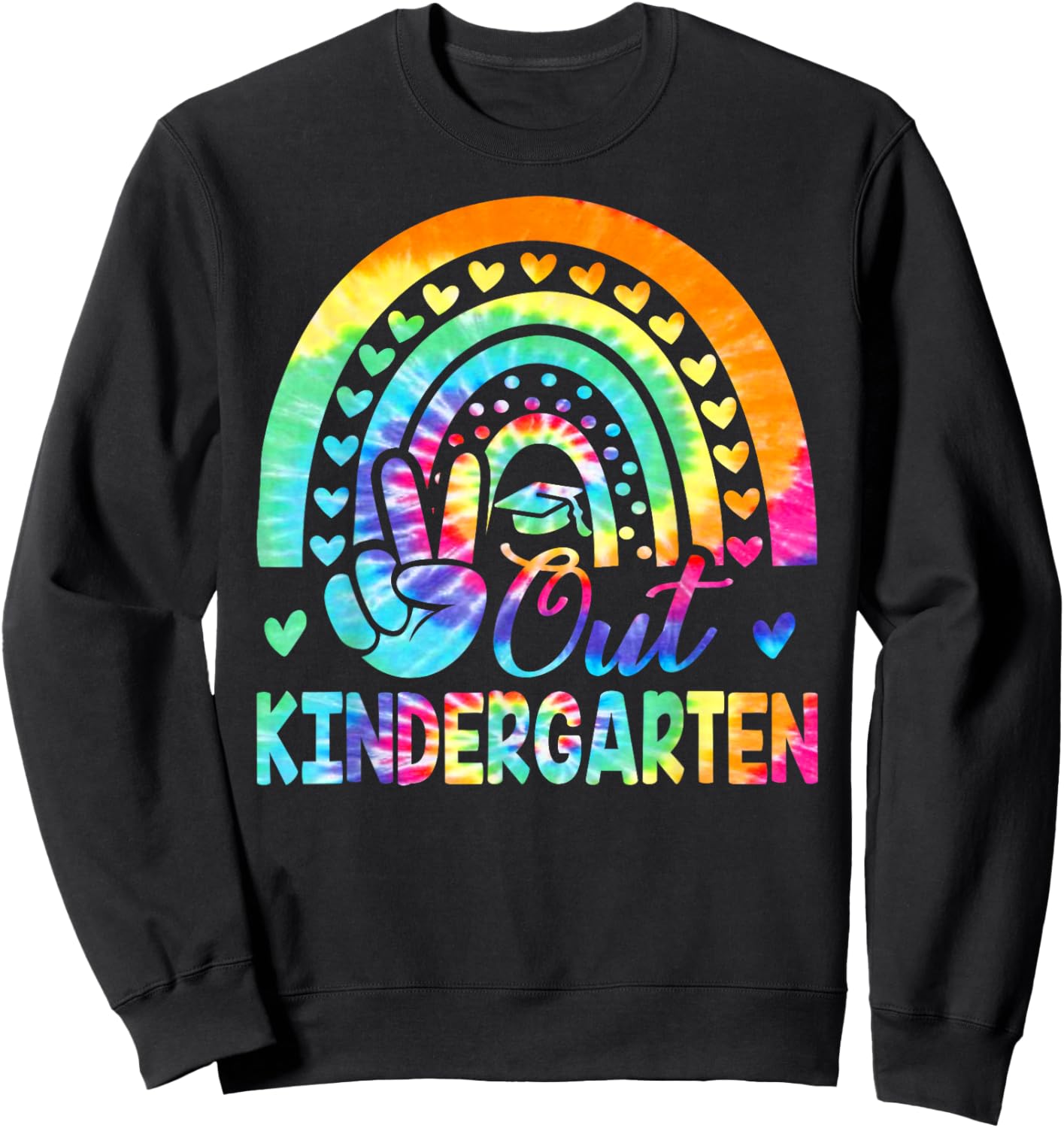 Cute Tie Dye Rainbow Peace Out Kindergarten Last Day Sweatshirt - Sweatshirt | Black