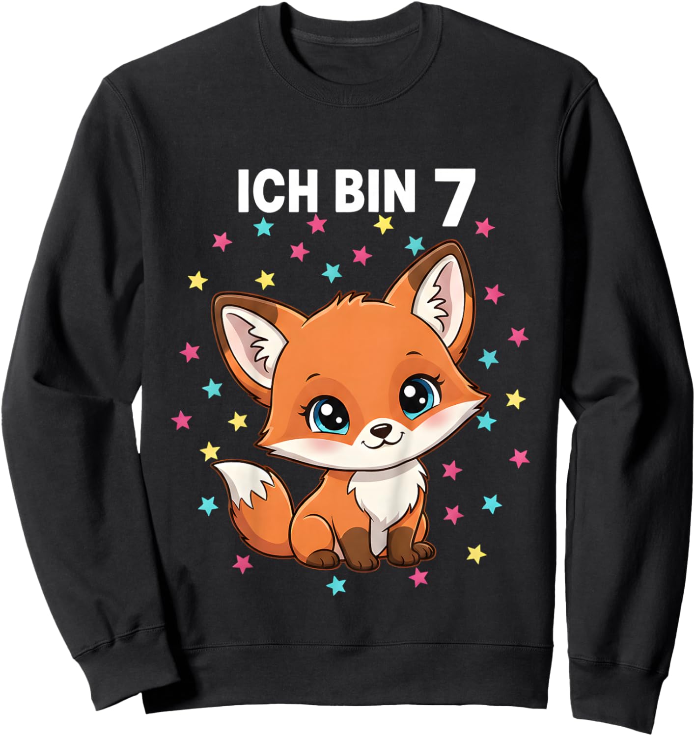 Ich Bin 7 - Süßes Fuchs Kindergeburtstag Junge Mädchen Sweatshirt - Sweatshirt | Black