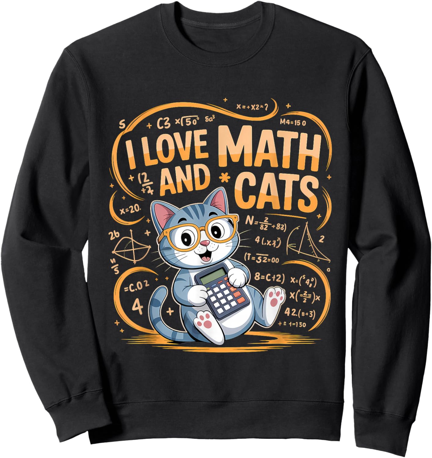 I Love Math and Cats Mathematics Funny Math Cat Sweatshirt - Sweatshirt | Black