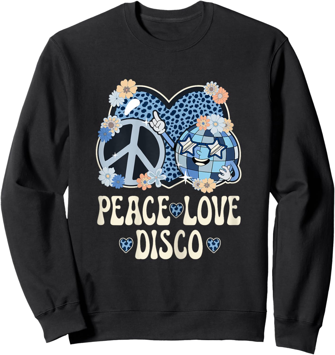 Peace Love Disco Outfit Cheetah Print Women Girls 70s Disco Sweatshirt - Sweatshirt | Black