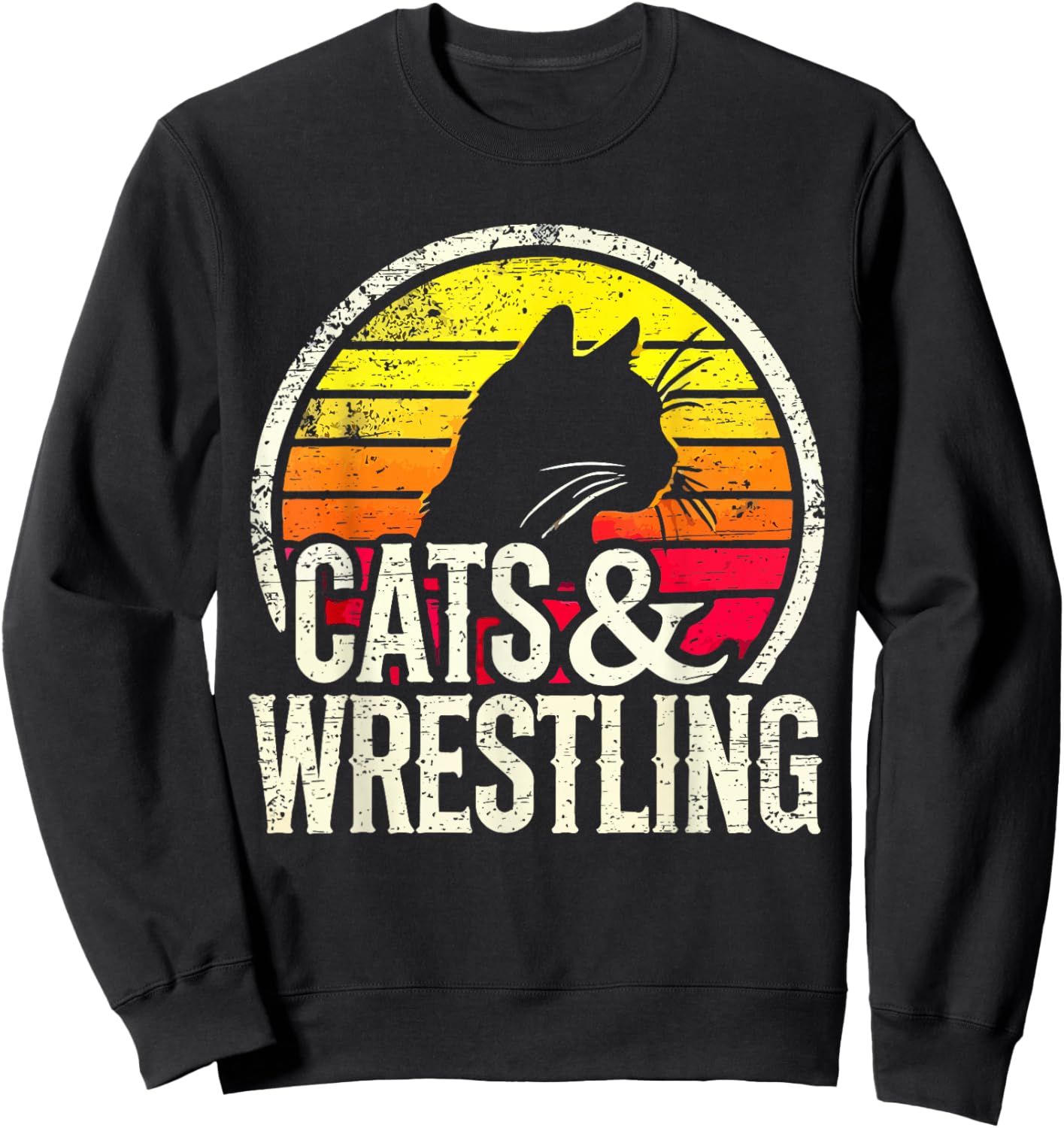 Cats And Wrestling Retro Sunset Silhouette Sweatshirt - Sweatshirt | Black