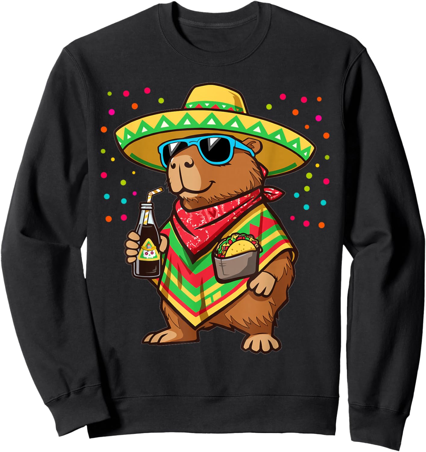 Funny Cinco De Mayo Capybara Sombrero Taco Fiesta Mexican Sweatshirt - Sweatshirt | Black
