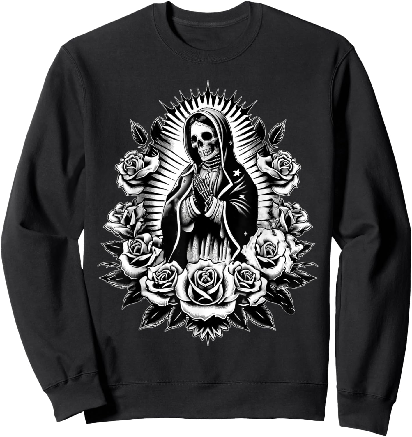 Santa Muerte Mexican Floral Saint Death Sweatshirt - Sweatshirt | Black
