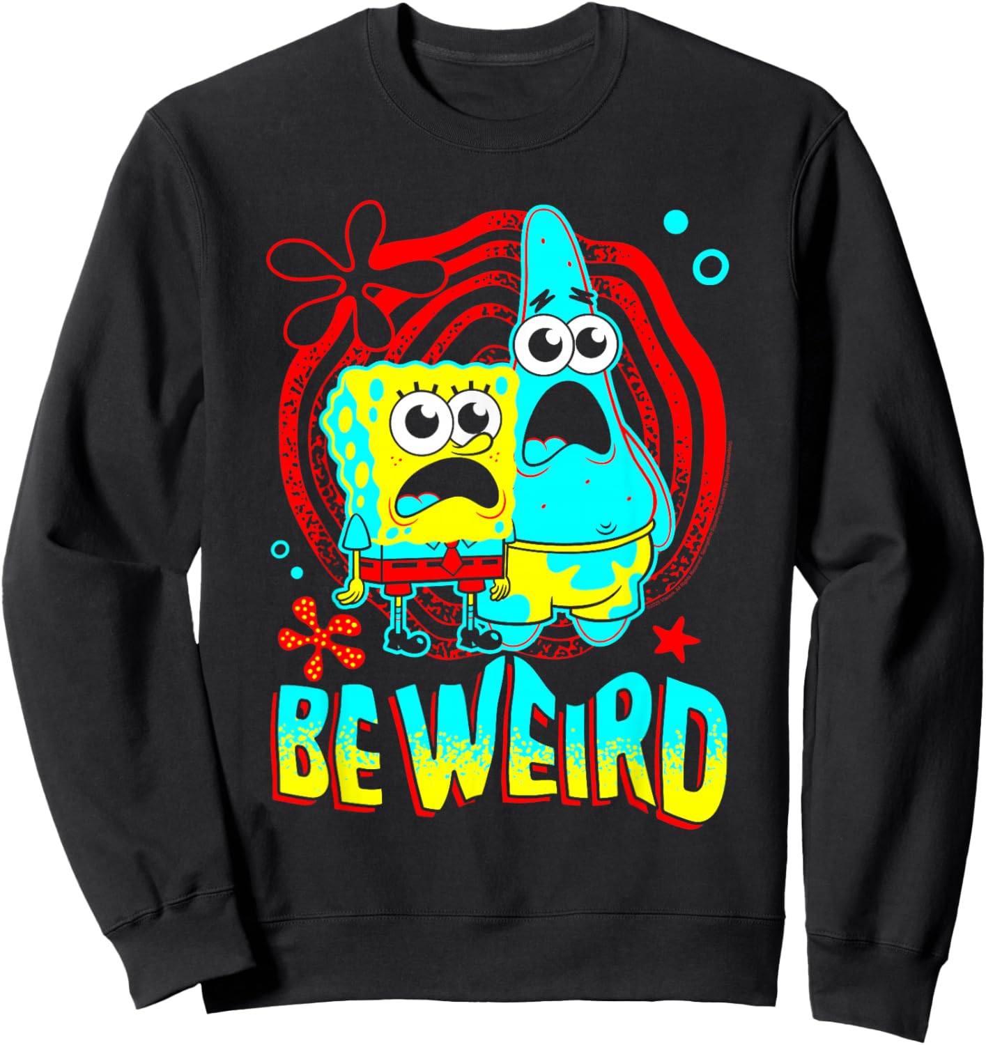 Spongebob and Patrick Be Weird Wavy Text Funny Cartoon Sweatshirt - Sweatshirt | Black