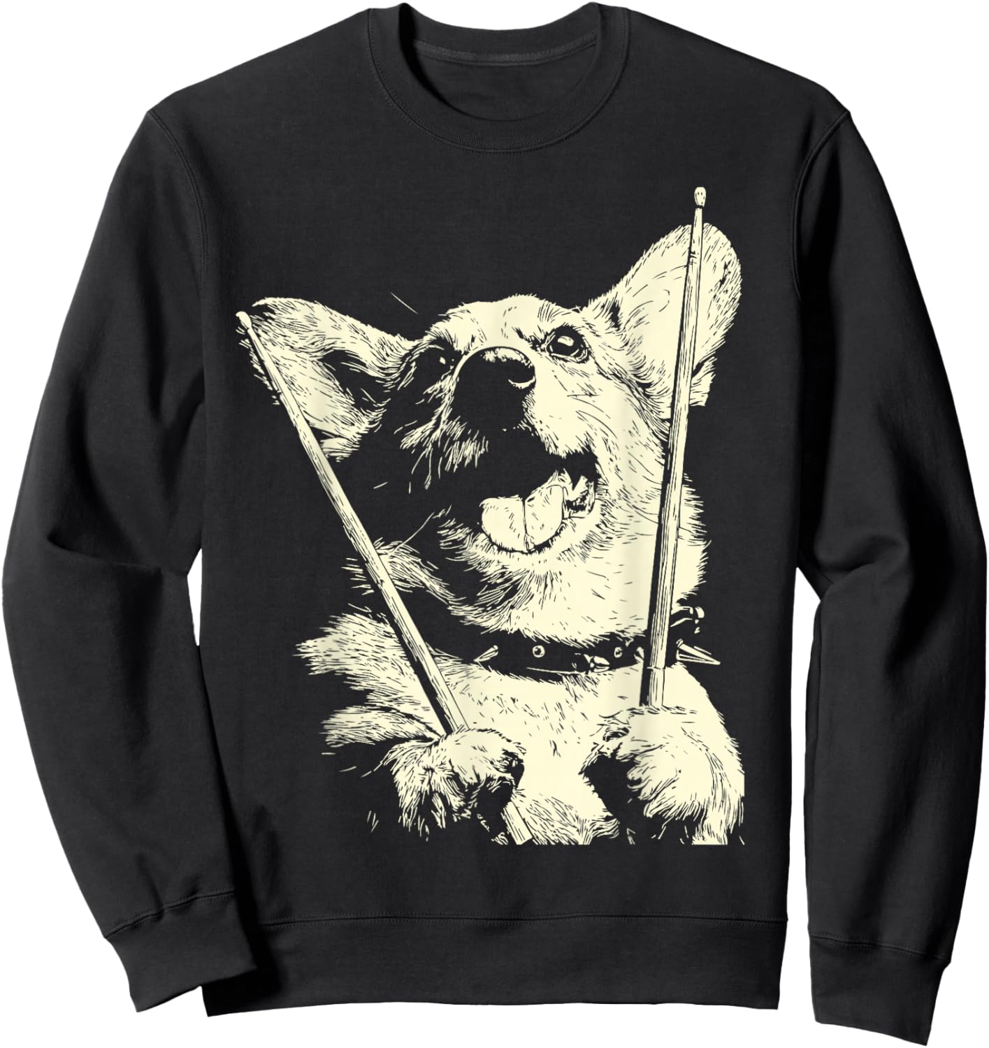 Corgi Playing Drums Funny Musician Dog Drummer Punk Sweatshirt - Sweatshirt | Black