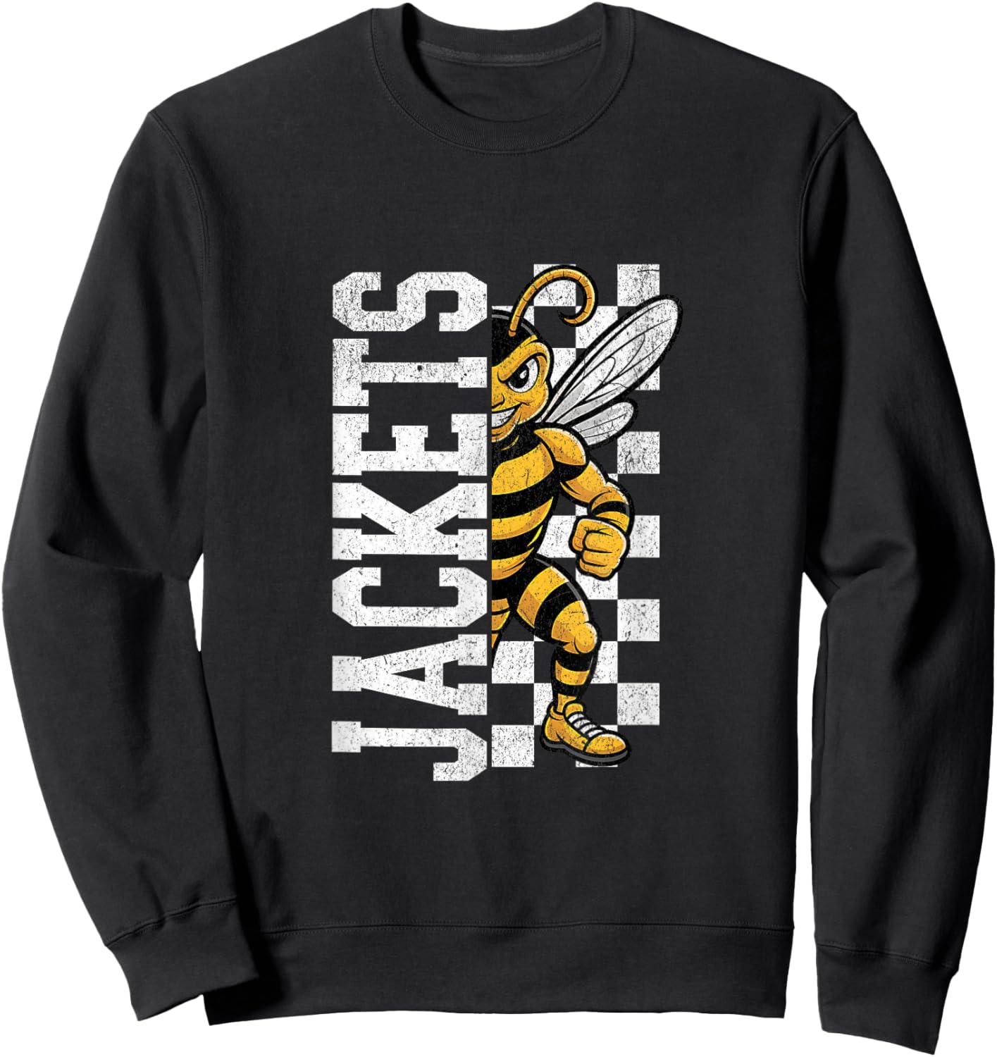 Fierce Yellow Jacket Half Mascot Design Sweatshirt - Sweatshirt | Black
