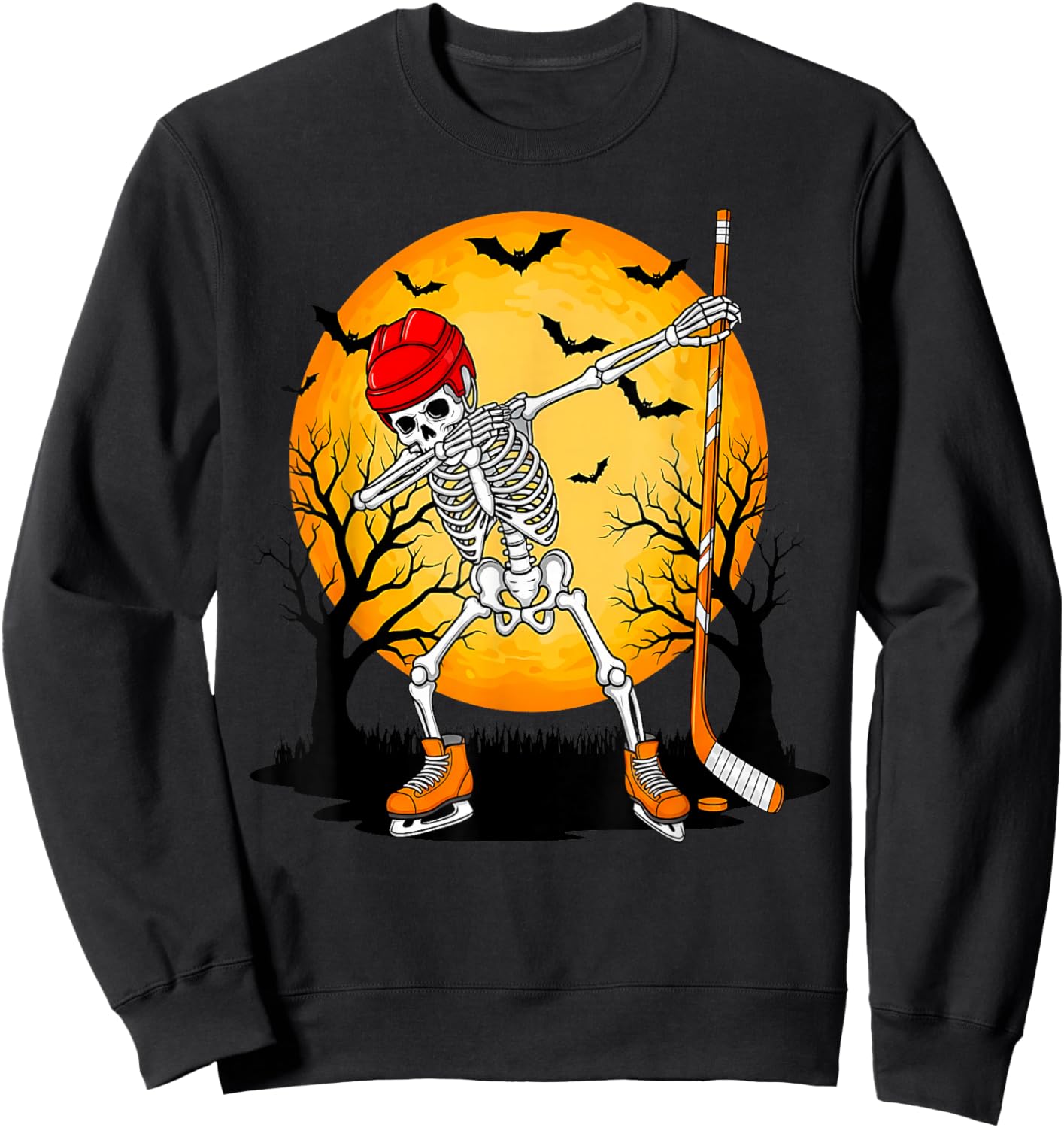 Skeleton Ice Hockey Halloween Boys Dabbing Hockey Sweatshirt - Sweatshirt | Black