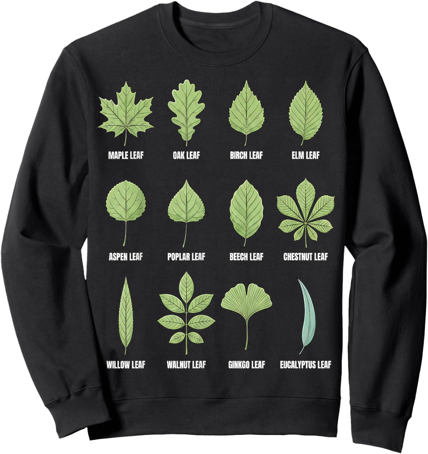 Types of Tree Leaves Botanical Chart Sweatshirt - Sweatshirt | Black