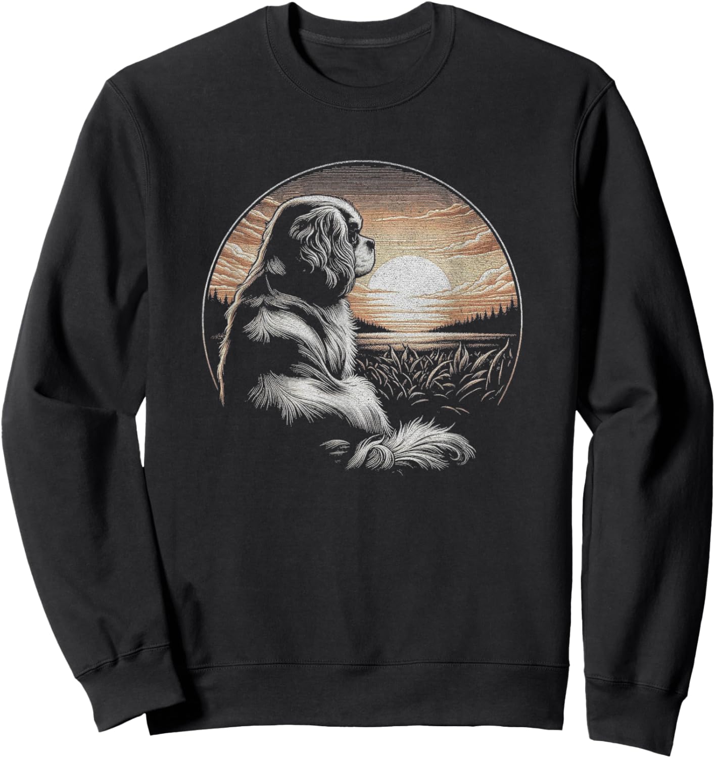Vintage Cavalier King Charles Spaniel Retro Scene Design Sweatshirt - Sweatshirt | Black