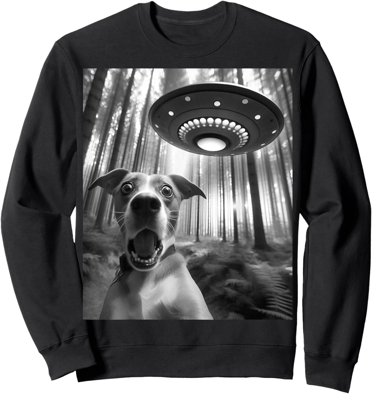 Dog Selfie With Alien UFO Meme Funny Dog Lover Spaceship Sweatshirt - Sweatshirt | Black