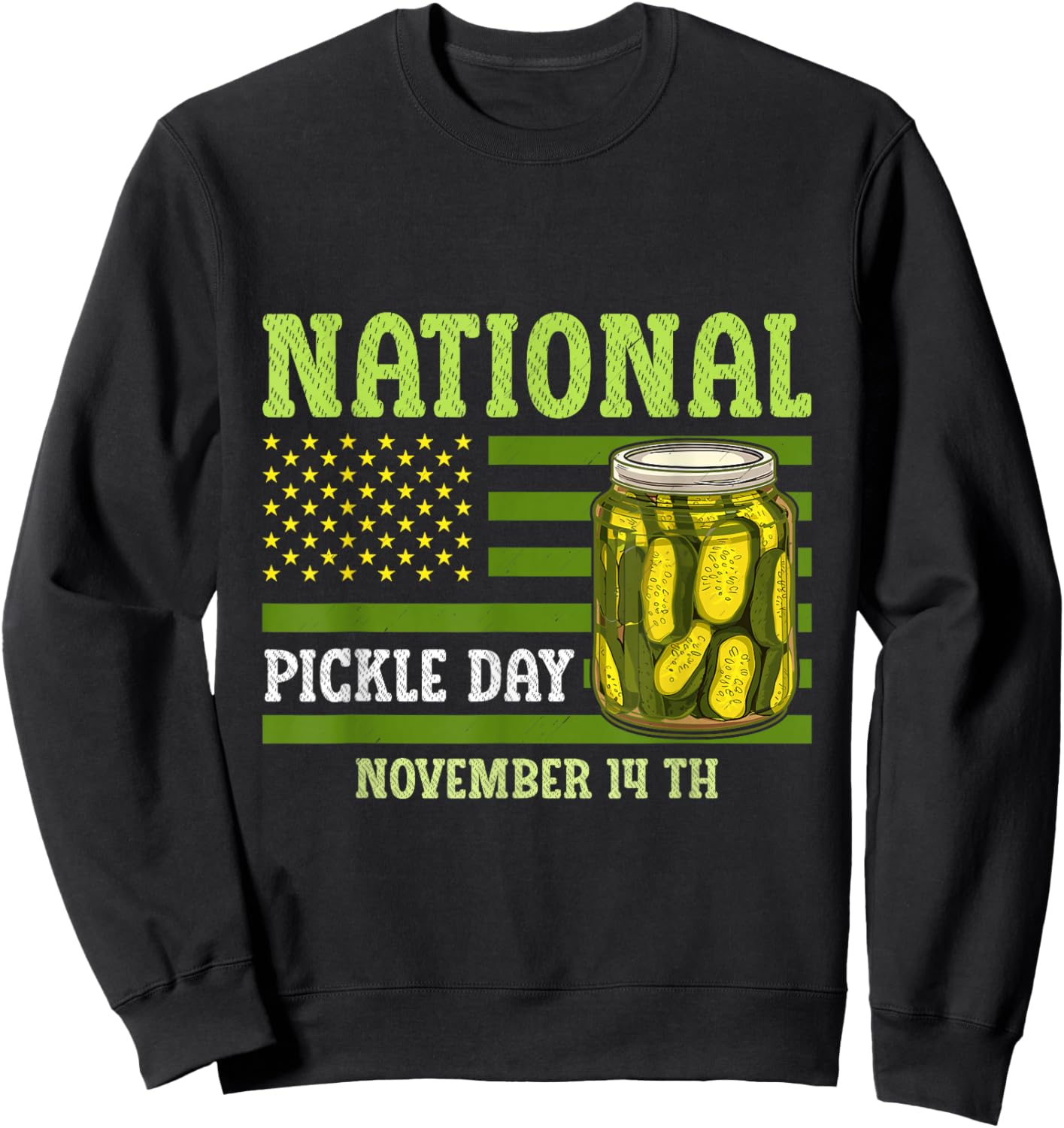 National Pickle Day America Flag Food Lover Cucumber Sweatshirt - Sweatshirt | Black