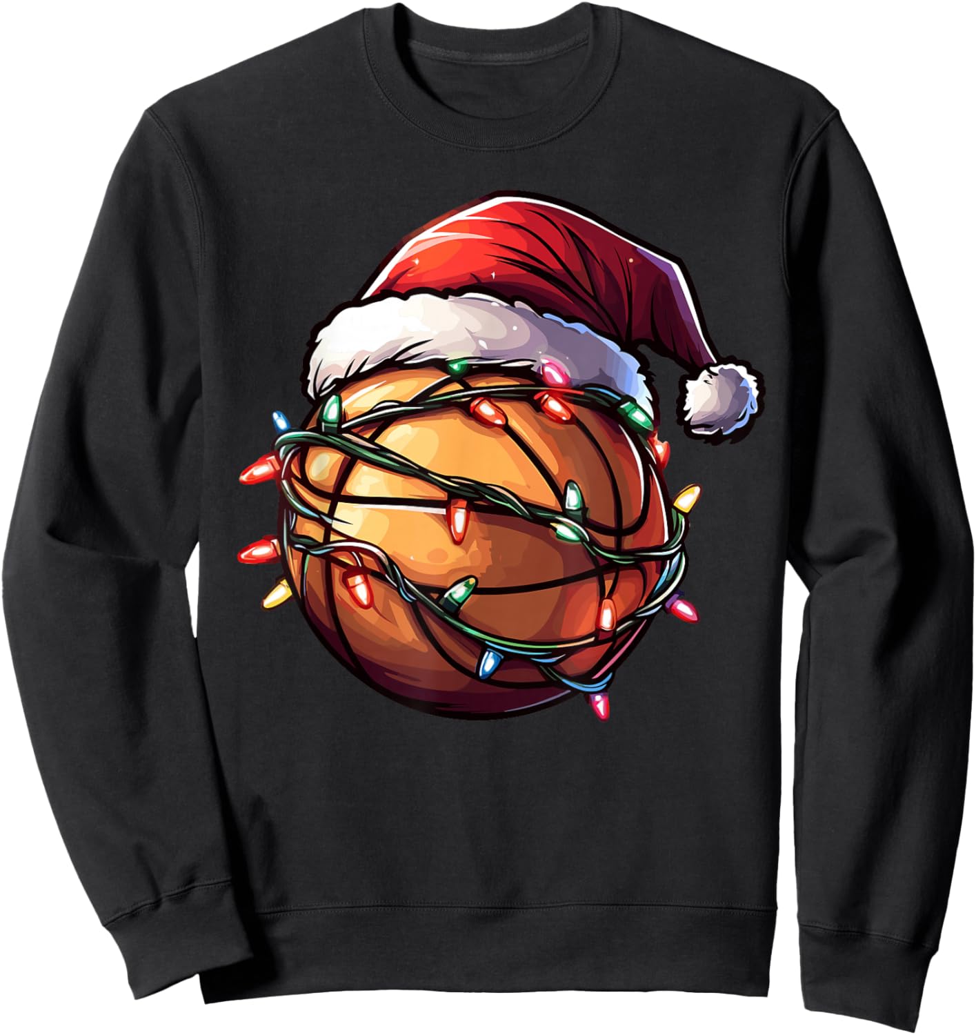 Basketball Christmas Lights Santa Hat Basketball Player Xmas Sweatshirt - Sweatshirt | Black