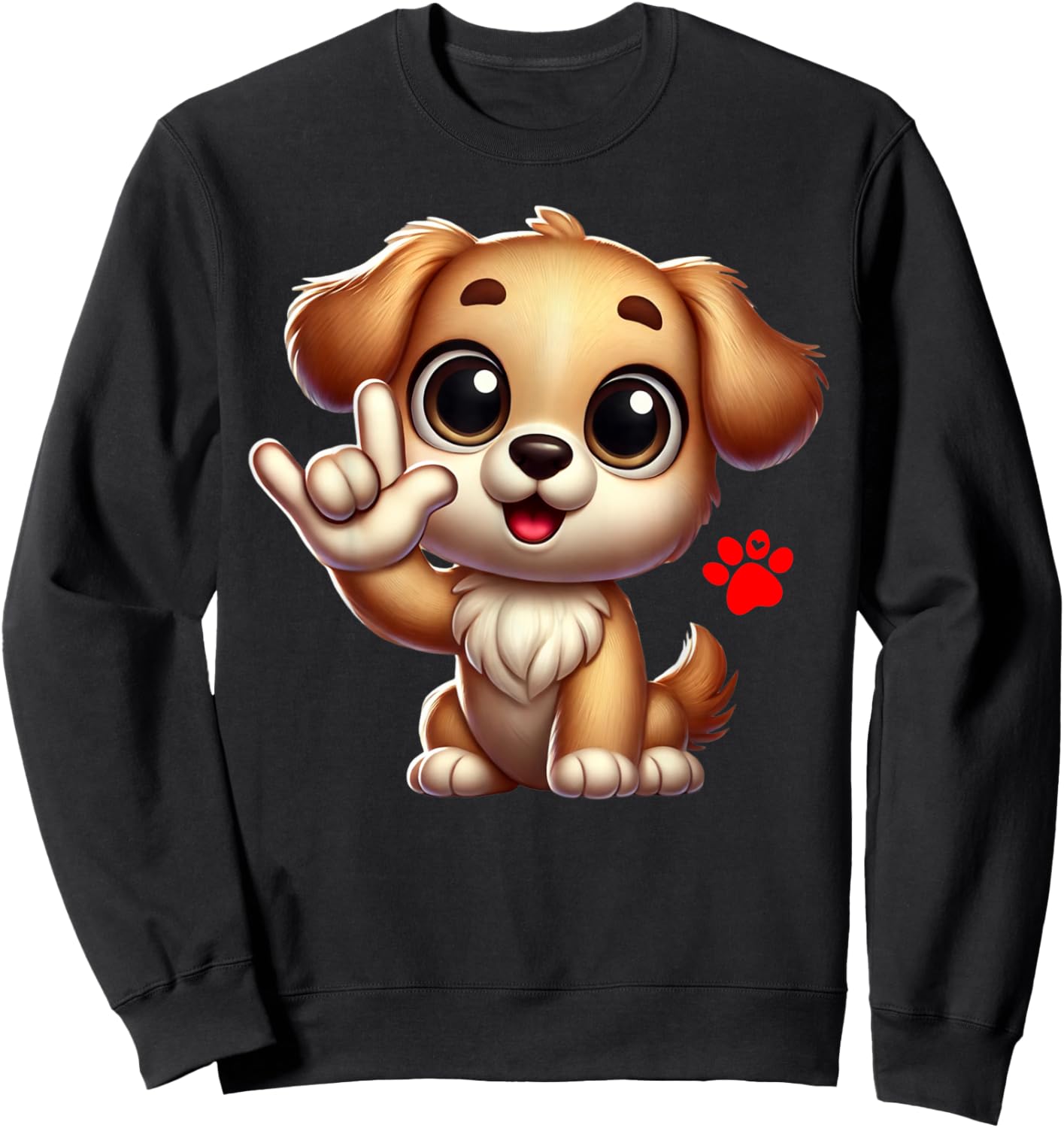 Cute Puppy Love You Sign Language ASL Dog Lover Sweatshirt - Sweatshirt | Black