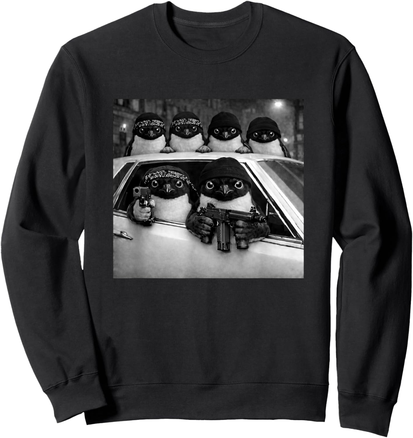 Funny Penguin Retro Gangster Squad Urban Street Streetwear Sweatshirt - Sweatshirt | Black