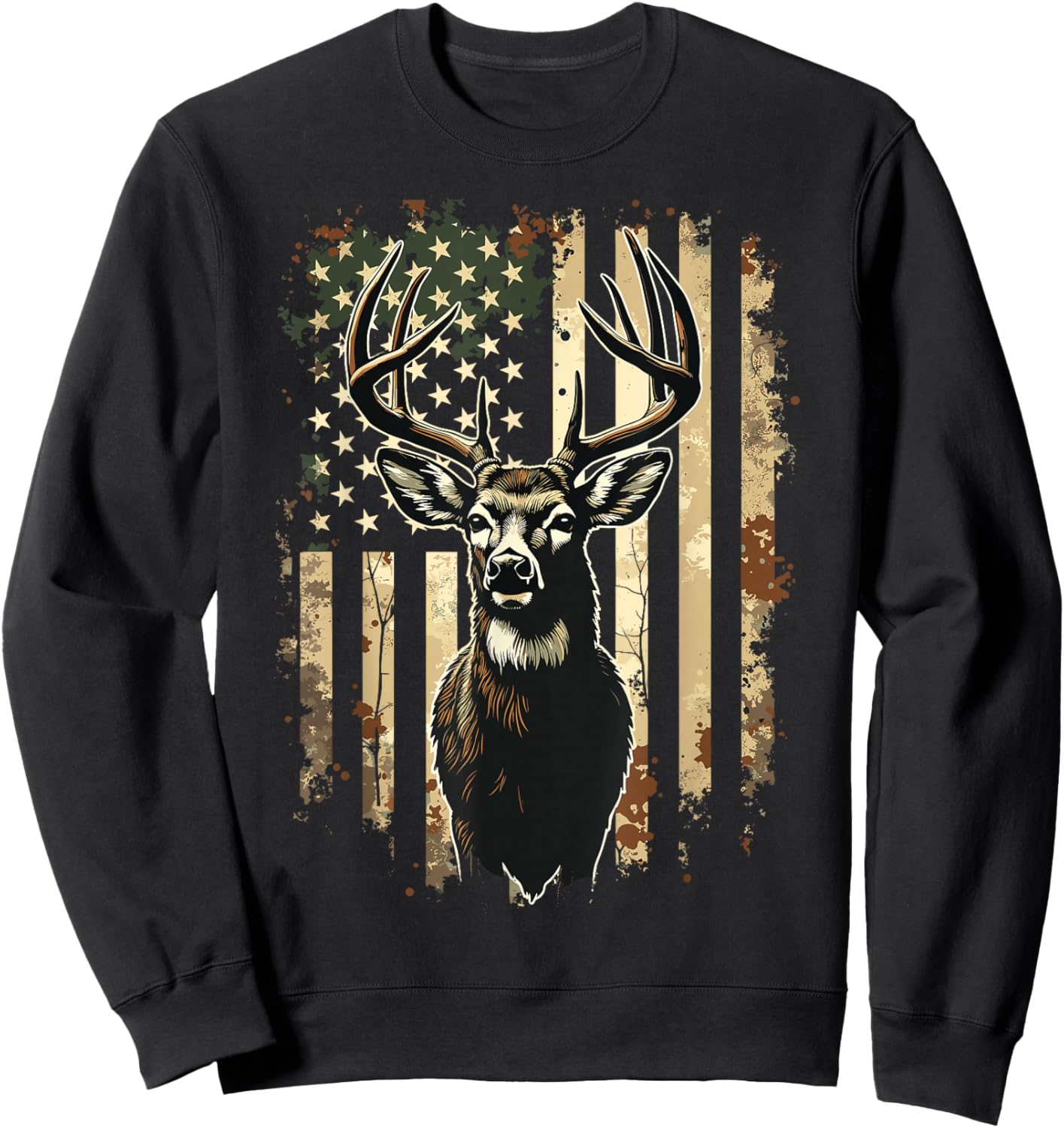 Deer Hunting American Flag Camo USA Hunter Sweatshirt - Sweatshirt | Black