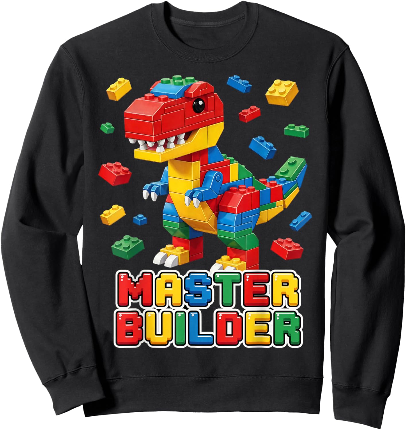 Trex Master Builder Kids Boys Building Bricks T Rex Dinosaur Sweatshirt - Sweatshirt | Black