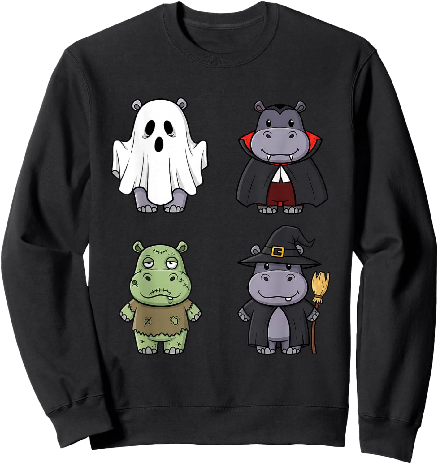 Funny Hippo Spooky Ghost Boo Horror Pumpkin Hippo Halloween Sweatshirt - Sweatshirt | Black