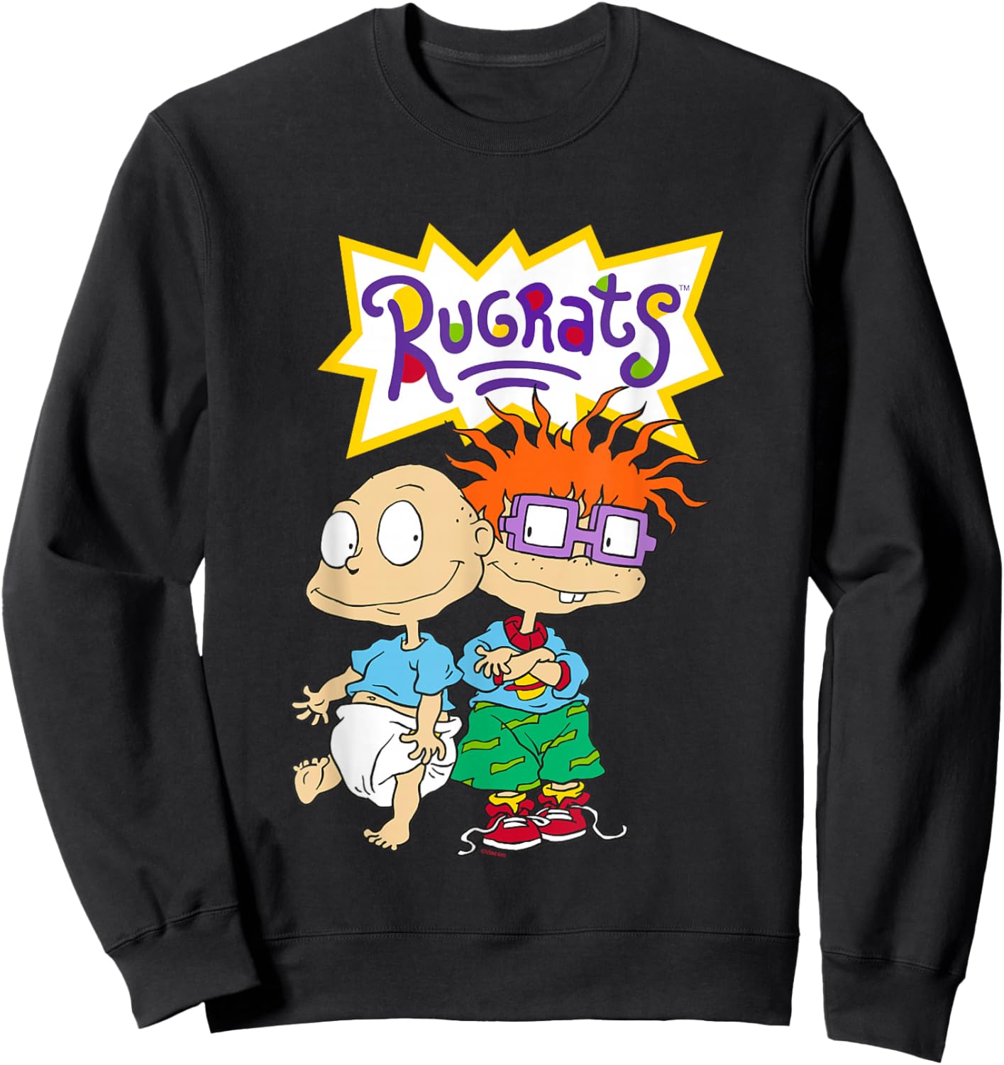 Rugrats Iconic Best Friends Tommy Chuckie Big Chest Logo Sweatshirt - Sweatshirt | Black
