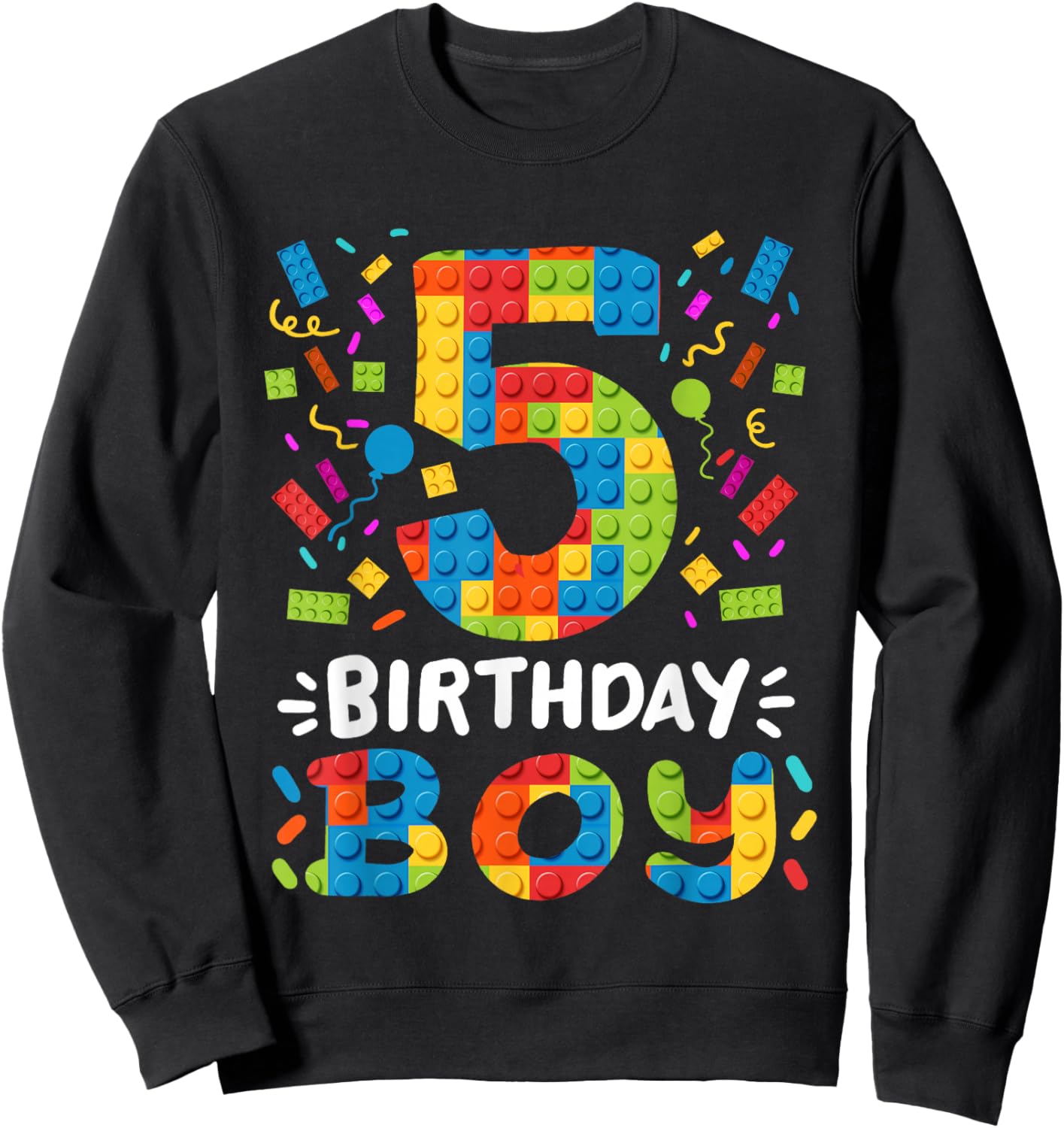 Kids 5 Years Old Building Blocks Builder 5th Birthday Boys Sweatshirt - Sweatshirt | Black