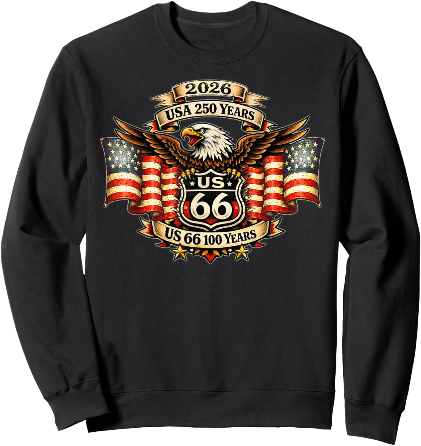USA 250 US Highway 66 Mother Road Anniversary Adler Tattoo Sweatshirt - Sweatshirt | Black