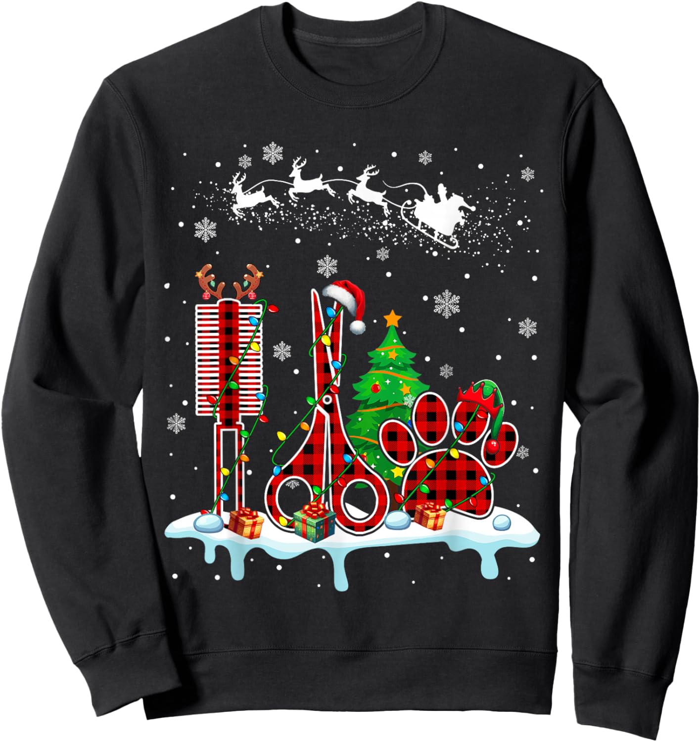 Santa Elf Reindeer Dog Groomer Tools Christmas Job Team Sweatshirt - Sweatshirt | Black