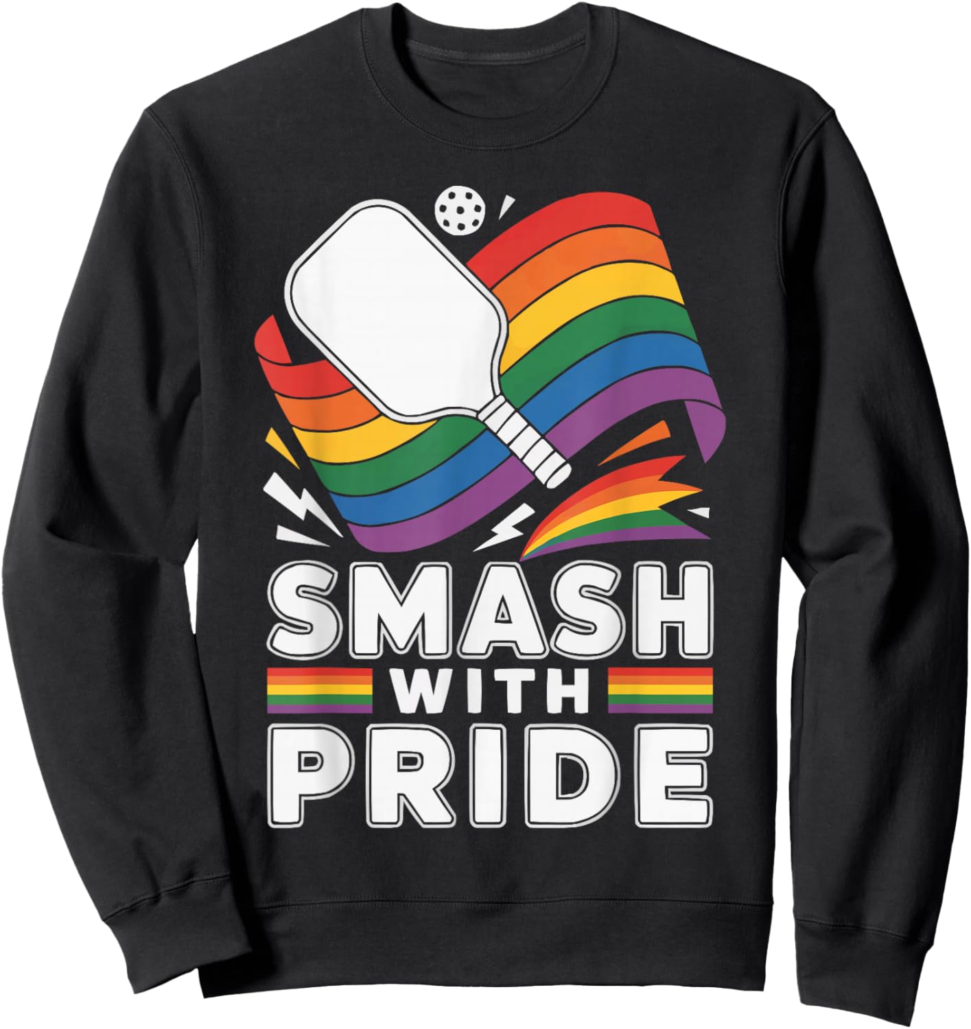 Lesbian Gay Pickleball Player Paddle Rainbow Flag LGBTQ Sweatshirt - Sweatshirt | Black