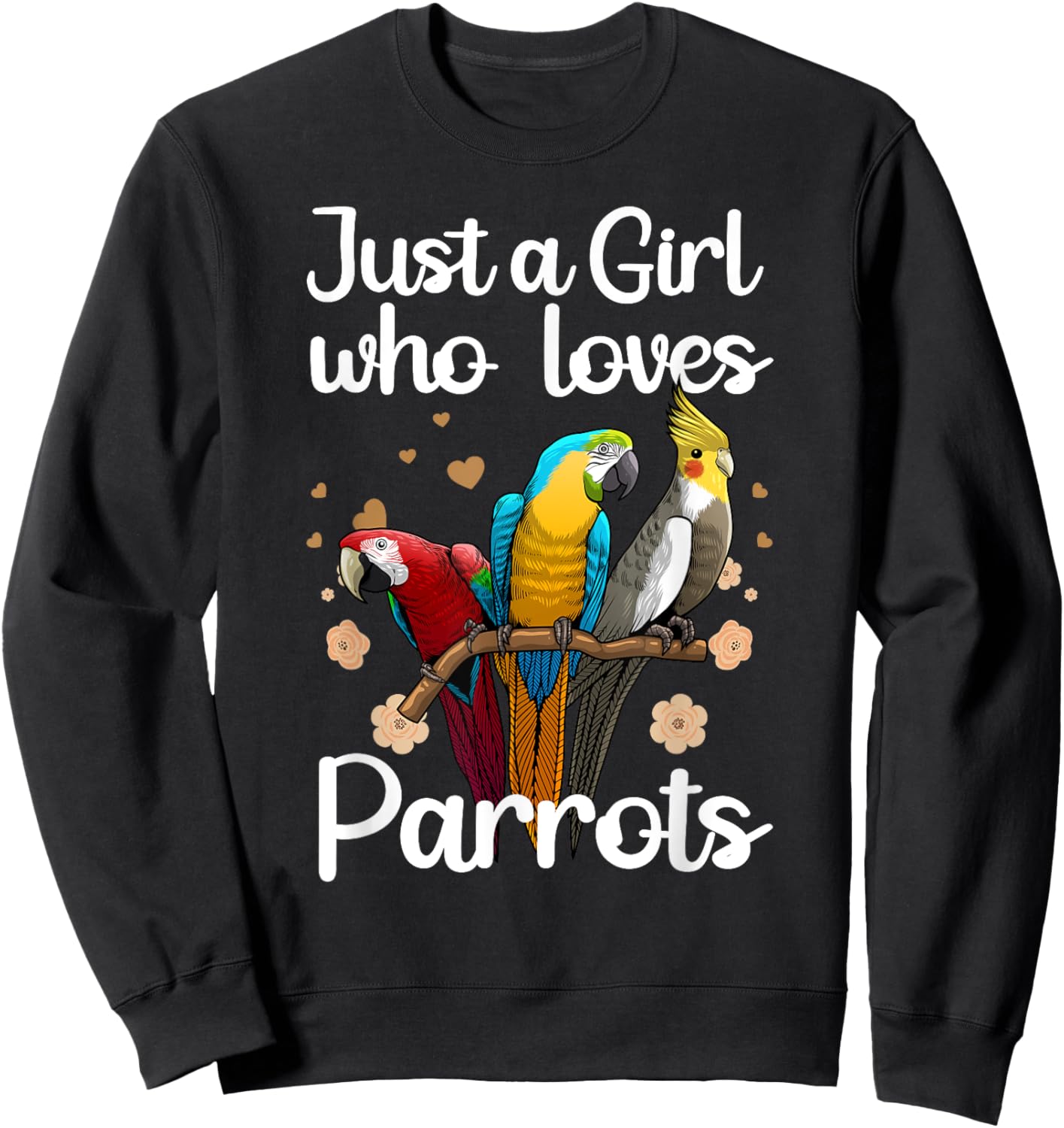 Funny Parrot Gift Parrot Lover Accessories & Stuff Cute Parrot Art Women's Multicolor Short Sleeve for Girls & Female Parrot Lovers Sweatshirt - Sweatshirt | Black