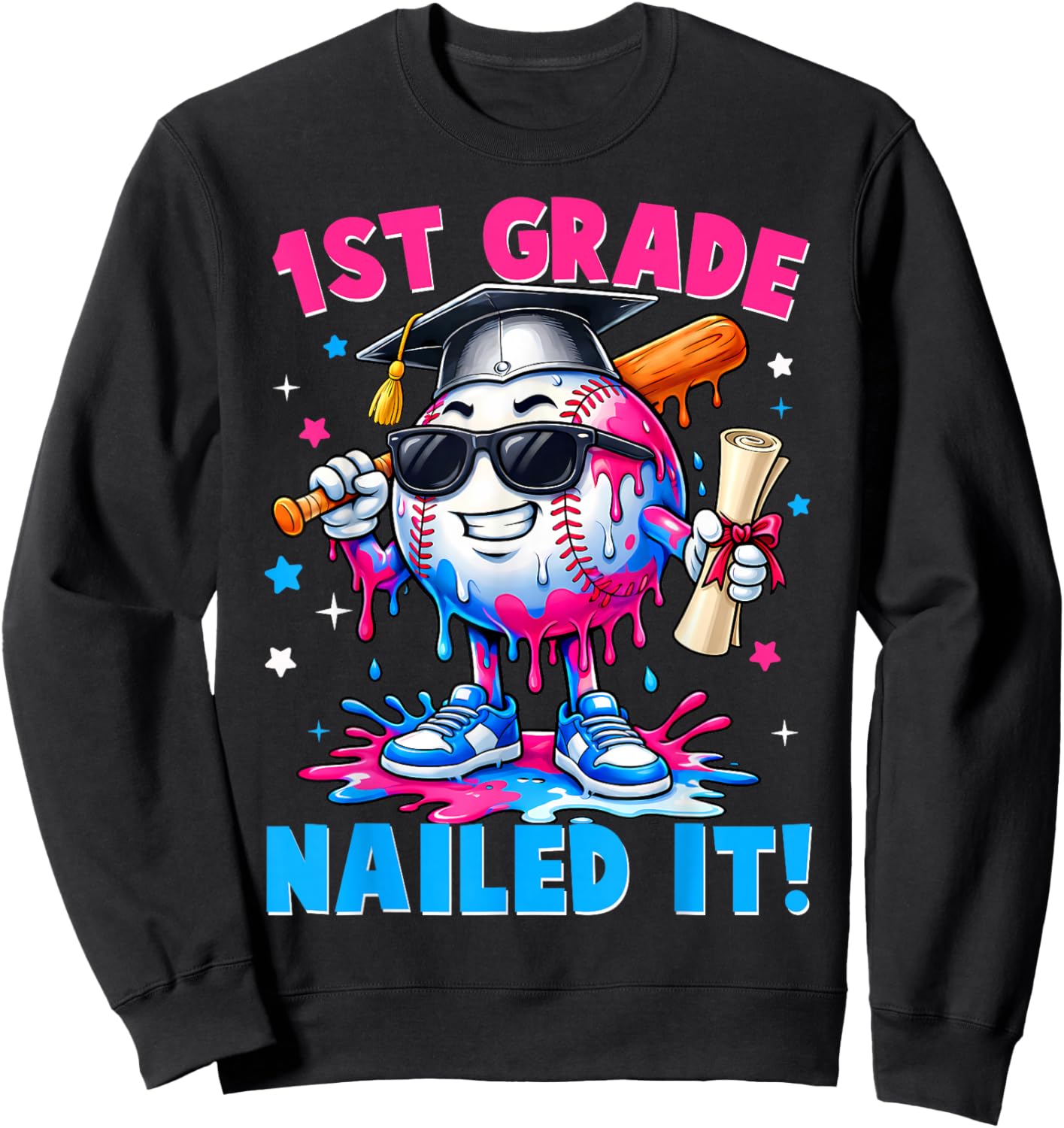 1st Grade Nailed It 2026 Baseball Drip Graduation Kids Boys Sweatshirt - Sweatshirt | Black