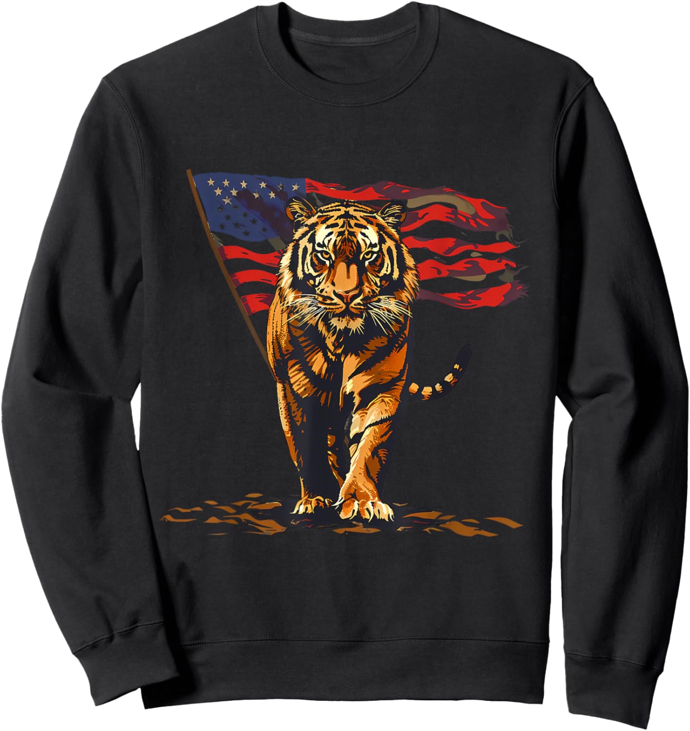 4th Of July Tiger Patriotic American Flag Fourth Of July USA Women Kids Men Sweatshirt - Sweatshirt | Black