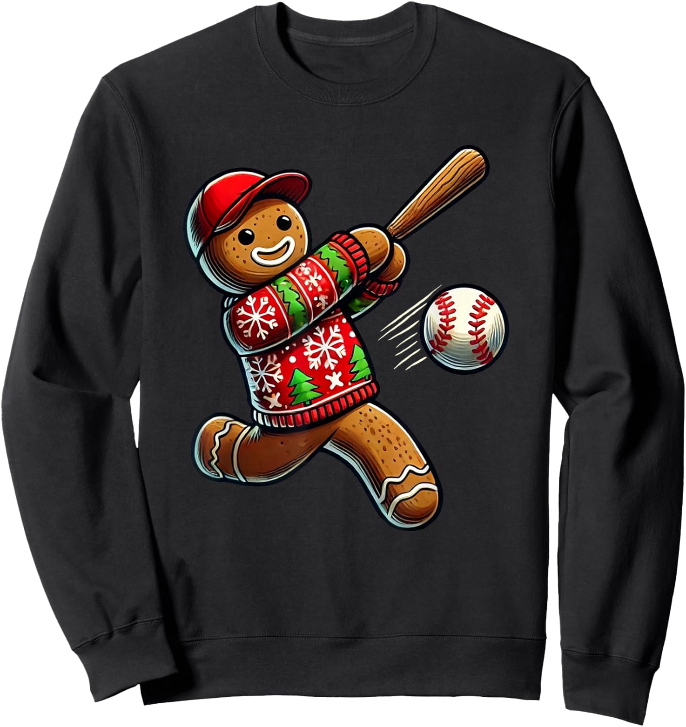 Baseball Christmas Gingerbread Man Baseball Ugly Christmas Sweatshirt - Sweatshirt | Black