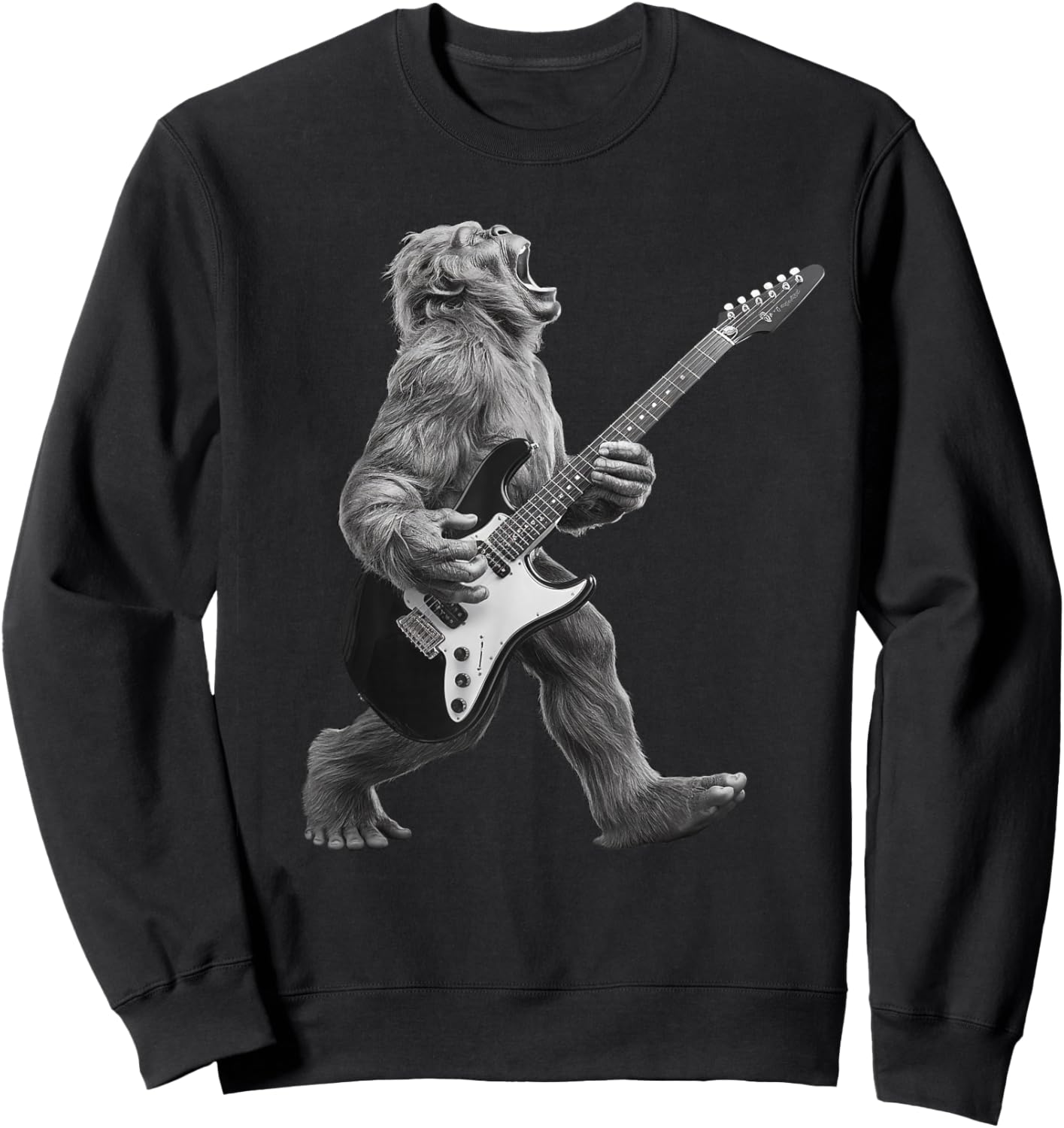 Bigfoot Playing Guitar Rock and Roll Gifts Women Kid Sweatshirt - Sweatshirt | Black