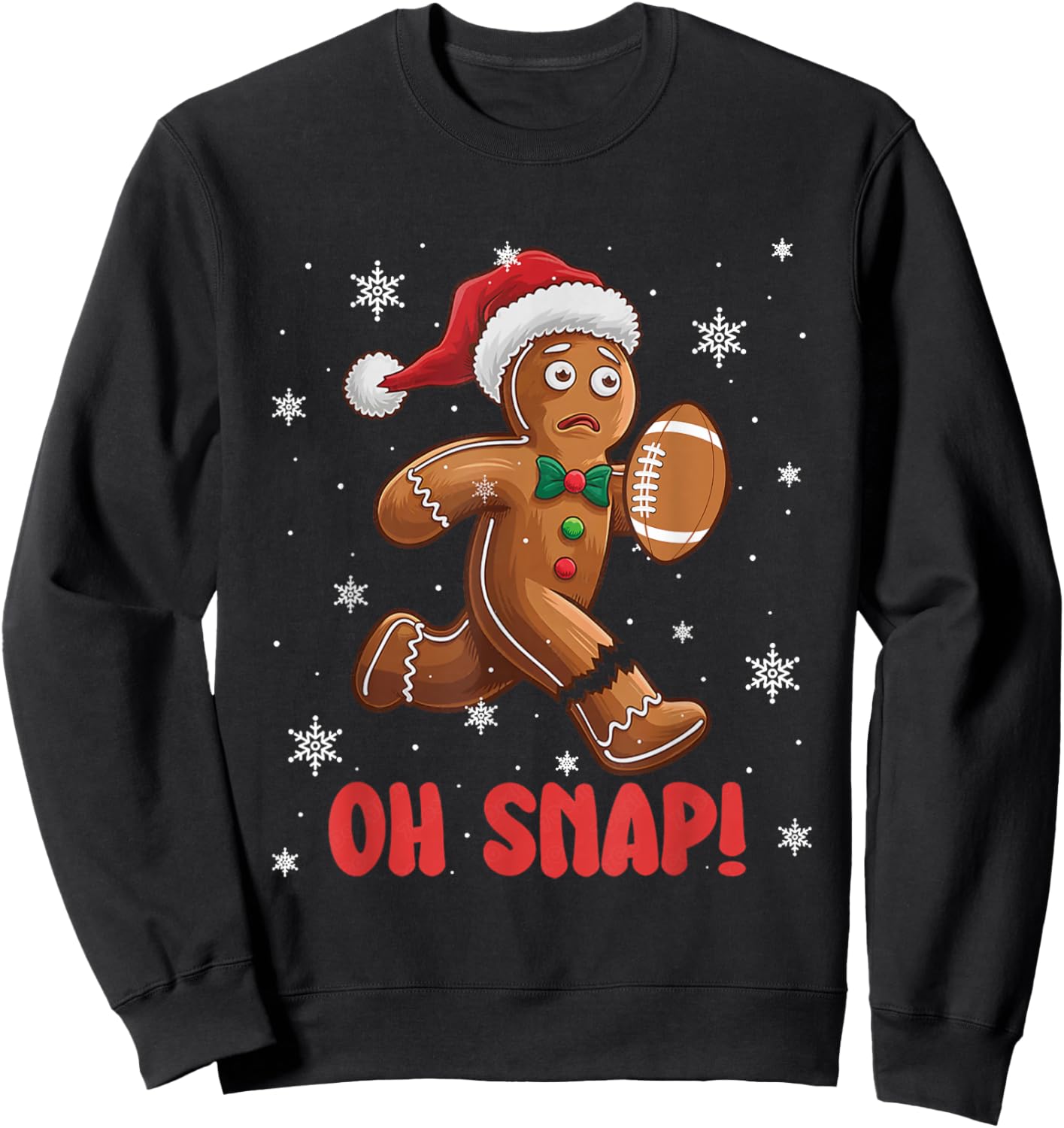 Oh Snap Gingerbread Man American Football Christmas Sweatshirt - Sweatshirt | Black