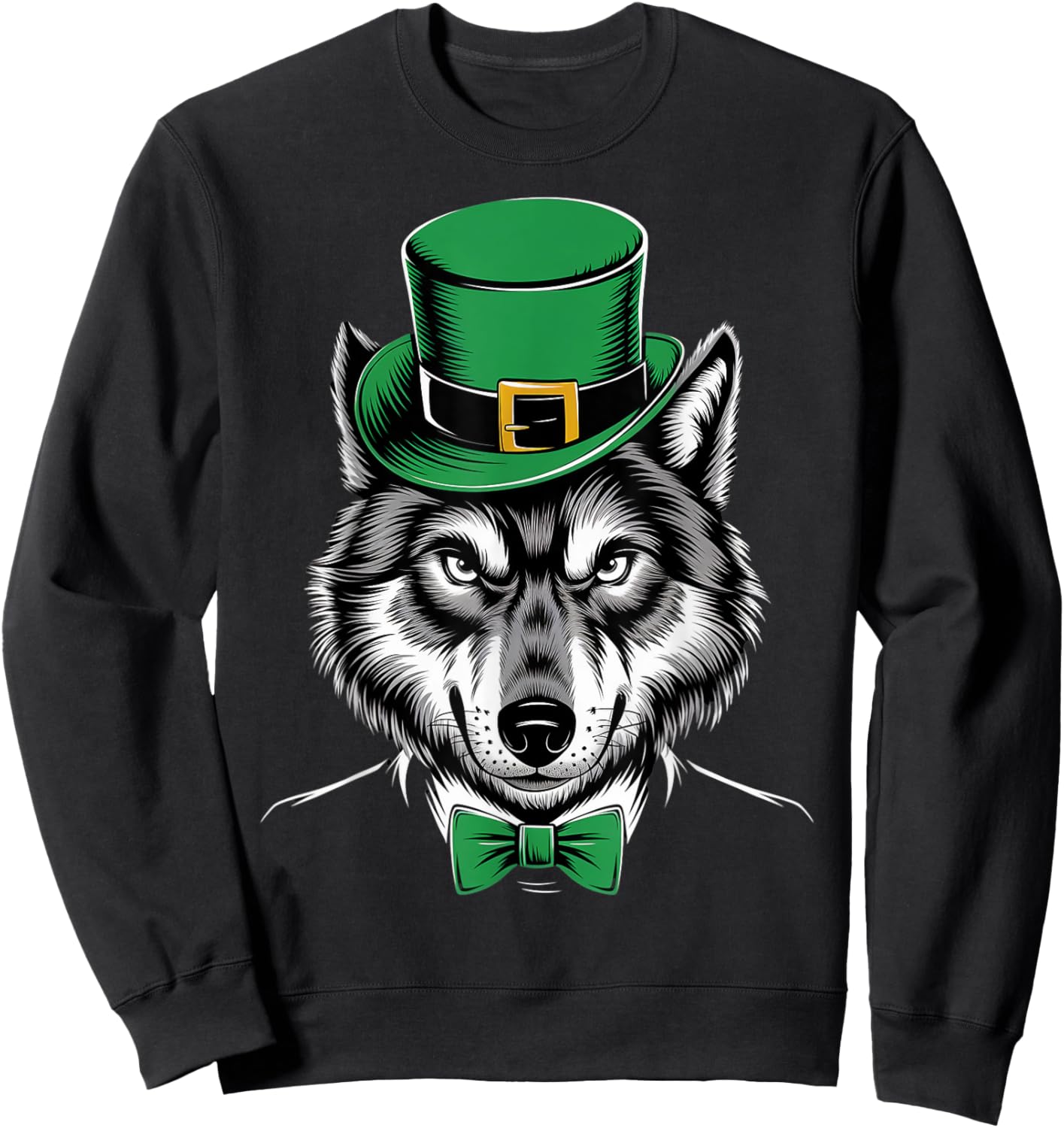 Green Wolf shamrock on St Patricks Day Wolf Sweatshirt - Sweatshirt | Black