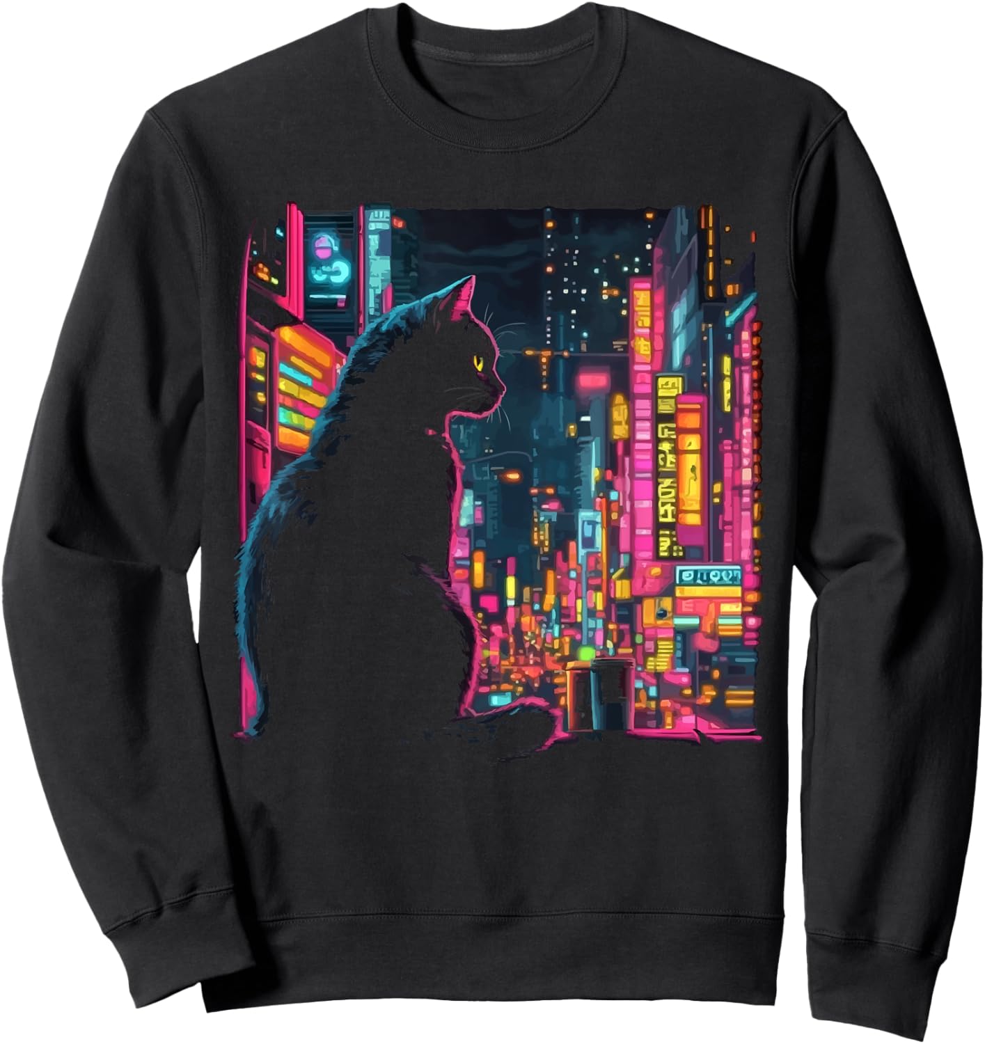 Cyberpunk Cat Kitty Meow Animal Pet Future Science Fiction Sweatshirt - Sweatshirt | Black