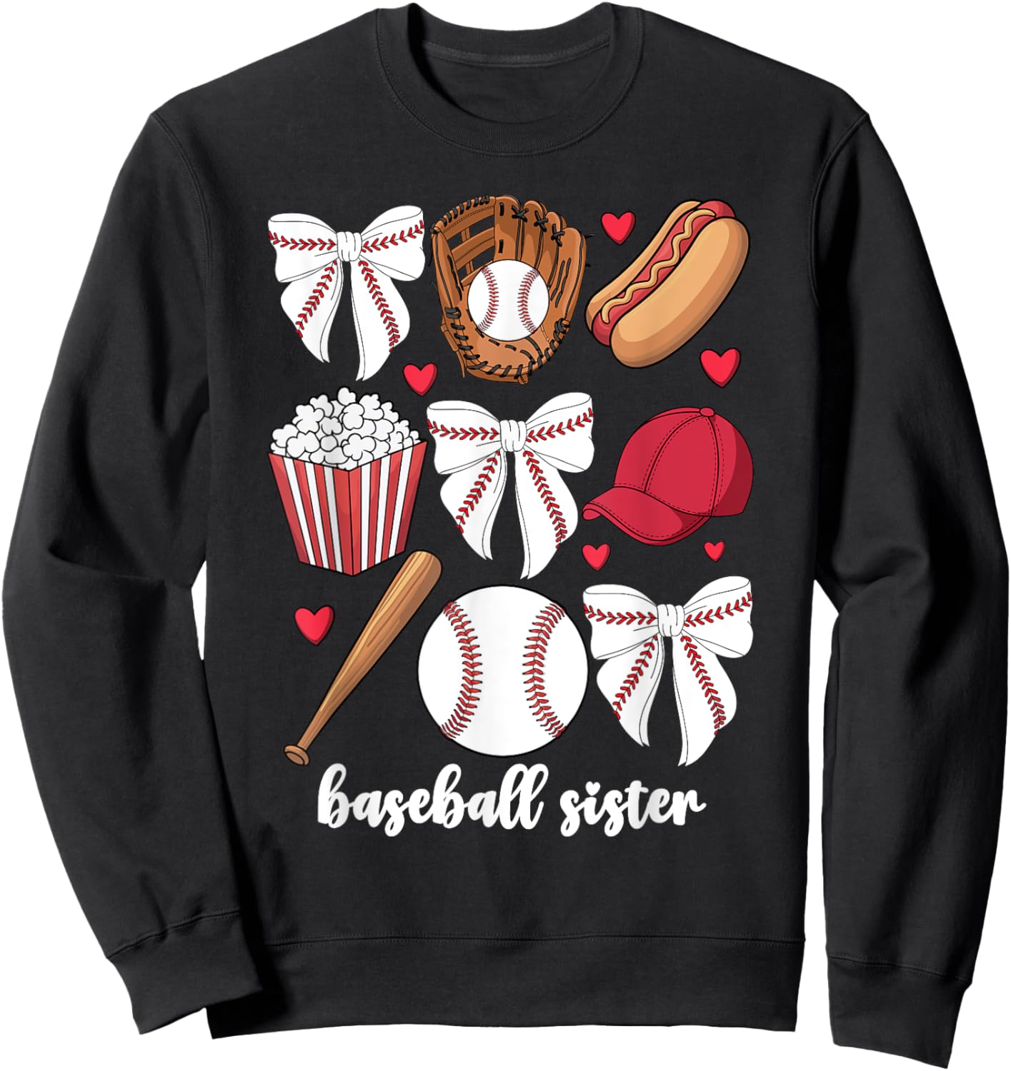 Baseball Sister Coquette Bow Baby Girls Baseball Sis Sibling Sweatshirt - Sweatshirt | Black