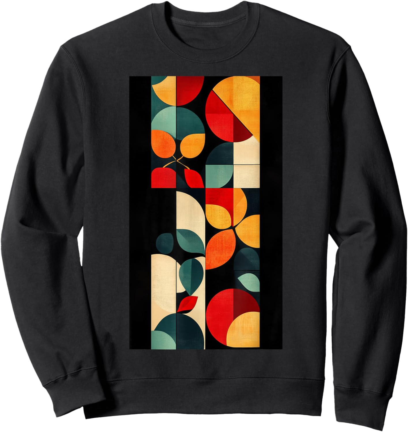 Geometric Pattern Abstract Floral Elements Colors Sweatshirt - Sweatshirt | Black