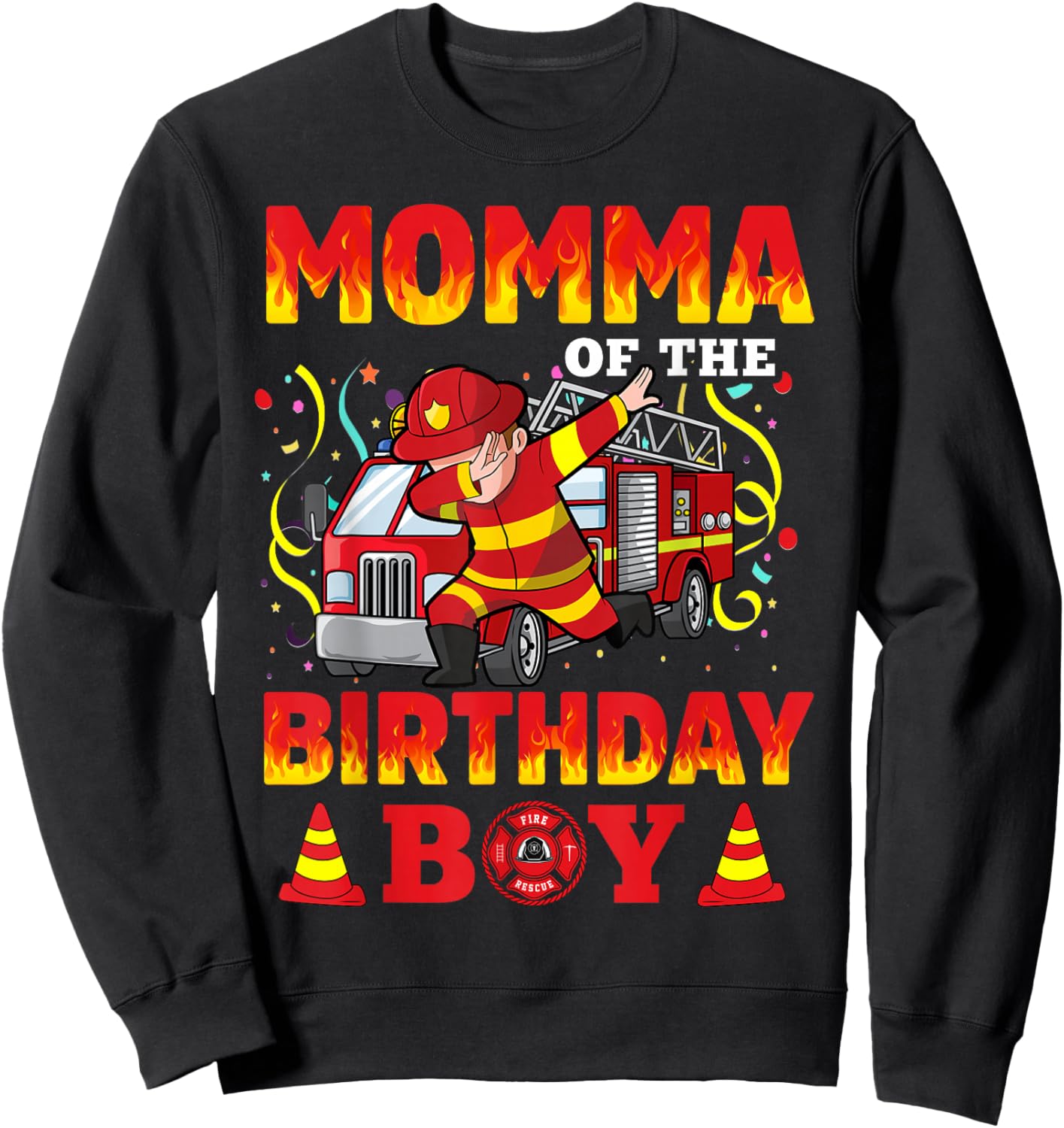 Momma Of The Birthday Boy Fire Truck Firefighter Boys Sweatshirt - Sweatshirt | Black