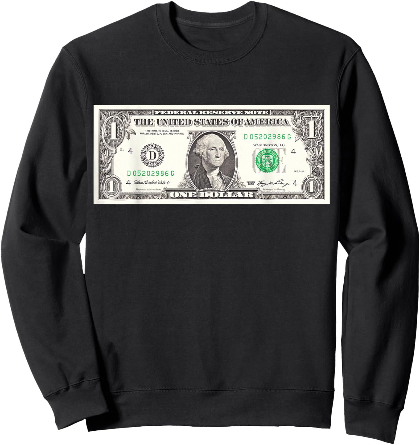 Official $1 Dollar Bill Vintage Money Design Cash Currency Sweatshirt - Sweatshirt | Black