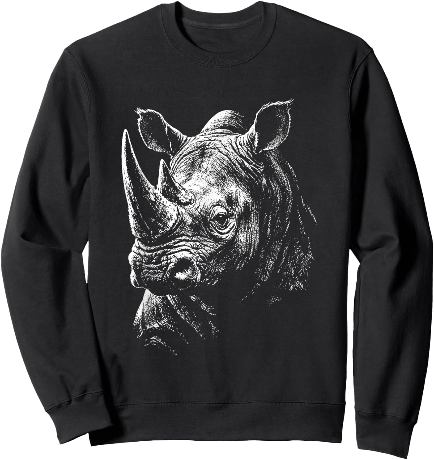 Rhino Portrait Black and White Rhinoceros Lover Sweatshirt - Sweatshirt | Black