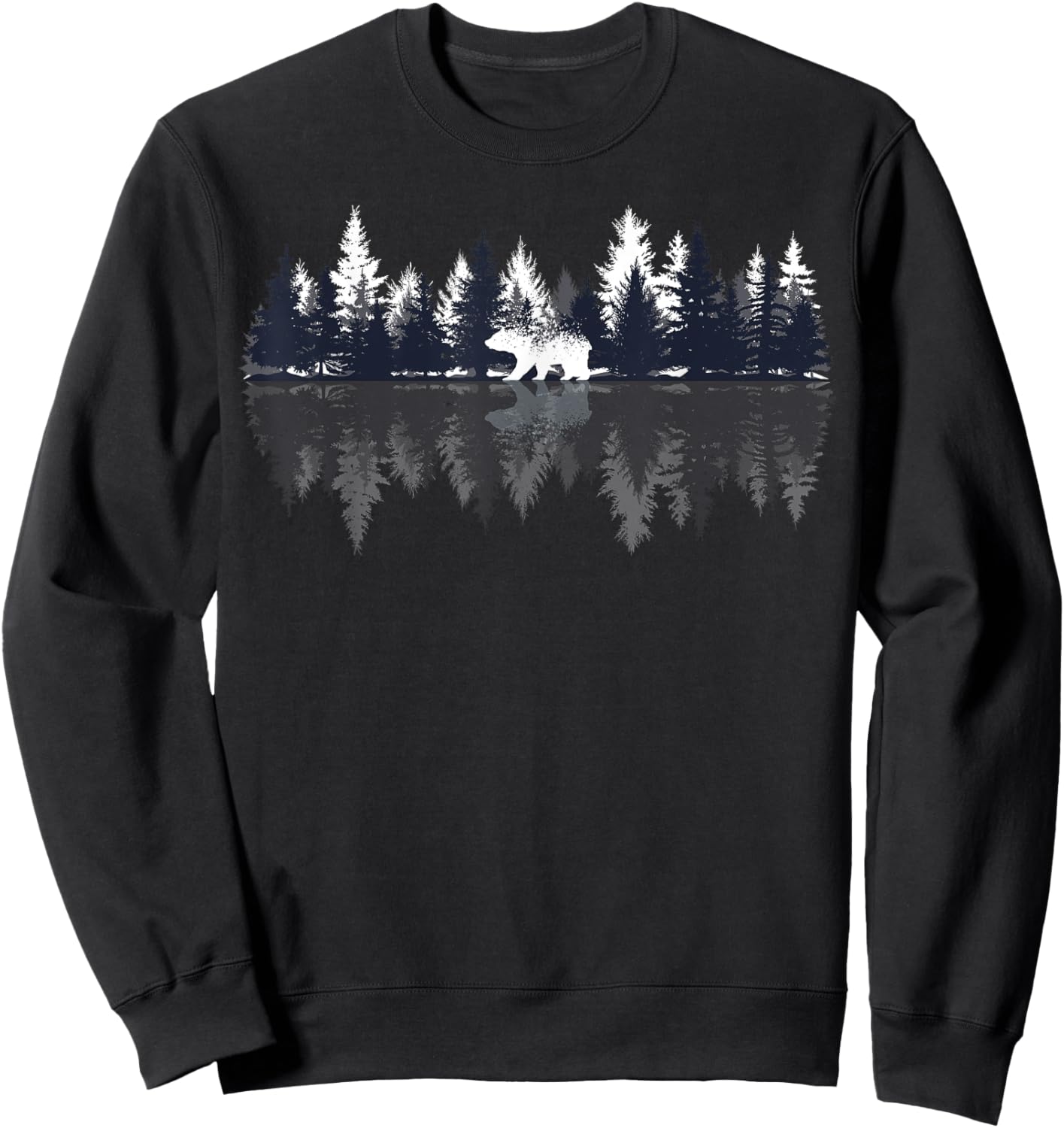 Lake Shadow Bear Shadow Graphic Mountains Forrest Outdoor Sweatshirt - Sweatshirt | Black