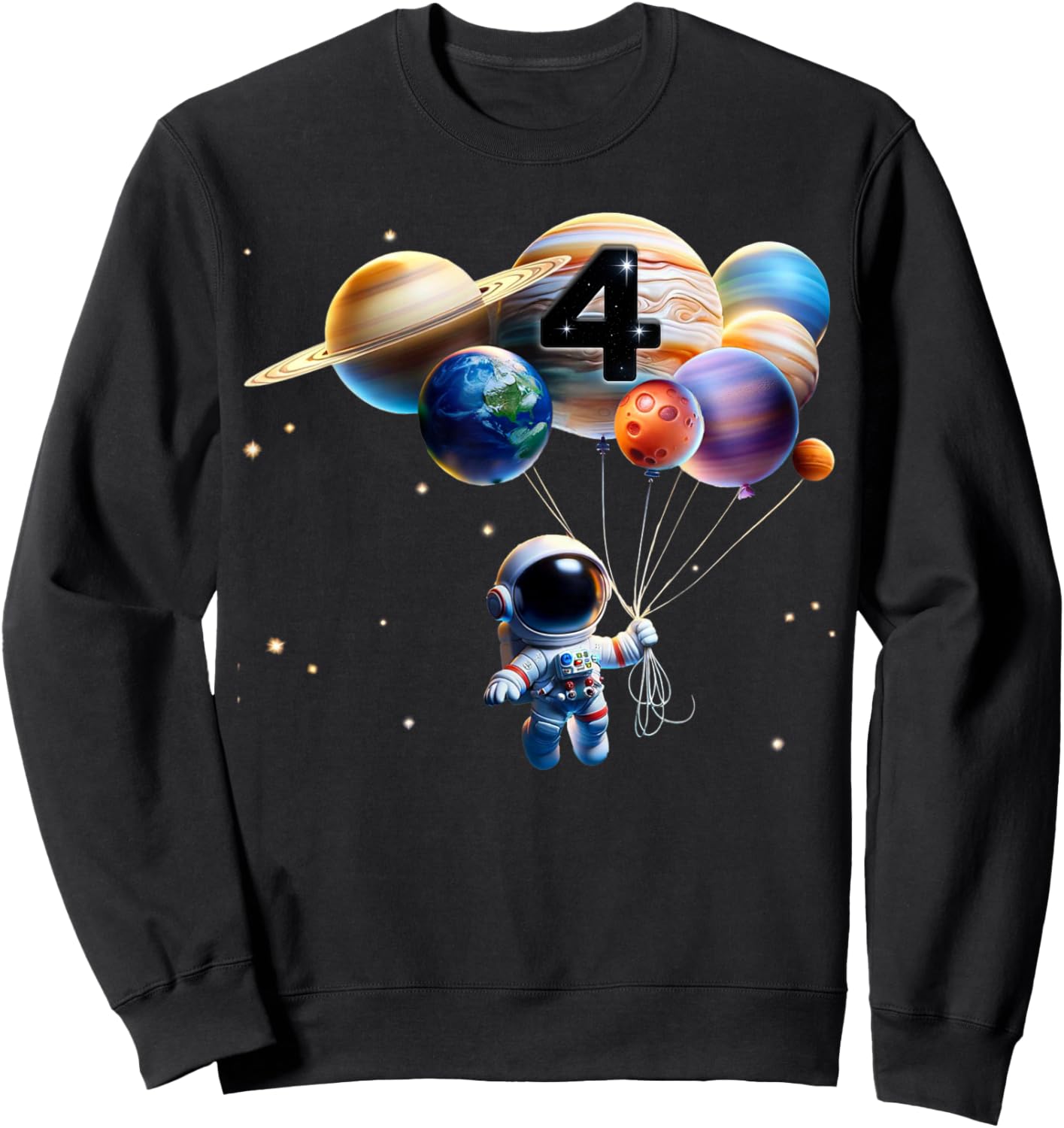 4 Years Old Birthday Boy Gifts Astronaut Planet 4th Four Sweatshirt - Sweatshirt | Black