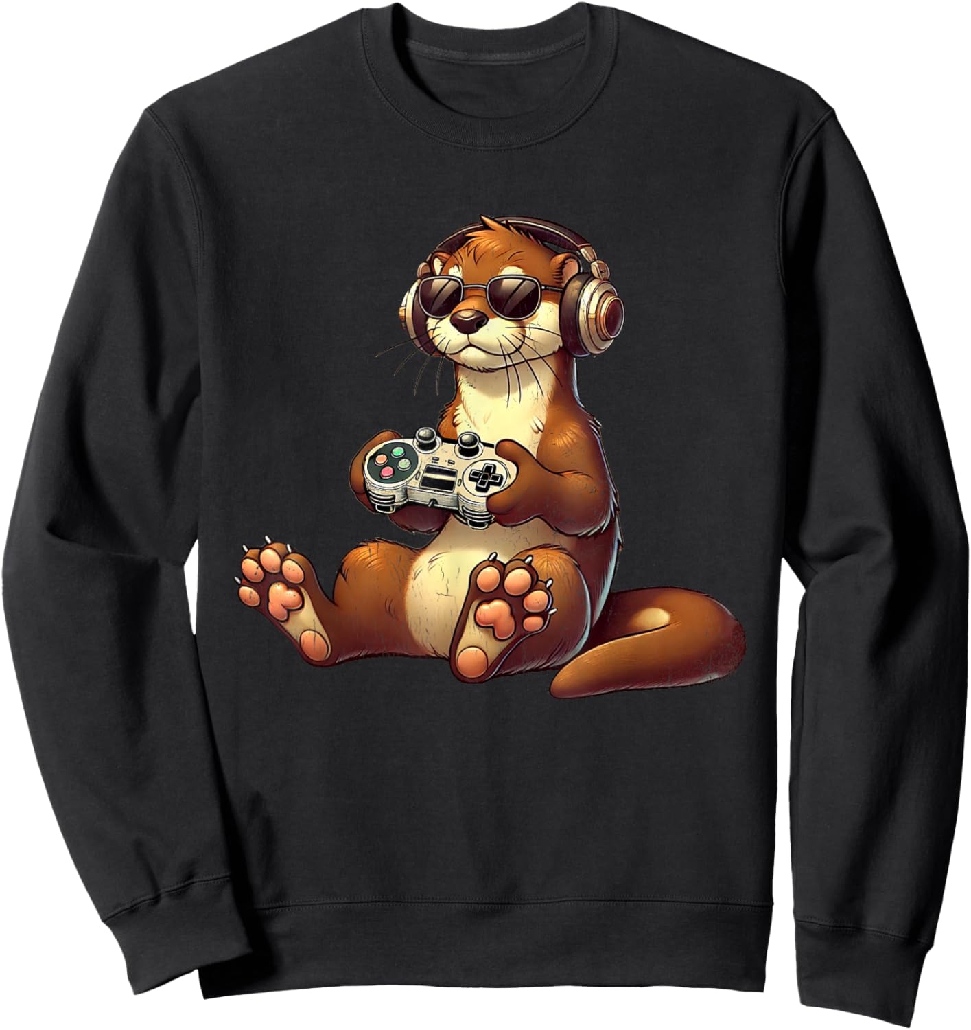 Retro Gamer Funny Video Games Otter Funny Retro Otter Gaming Sweatshirt - Sweatshirt | Black